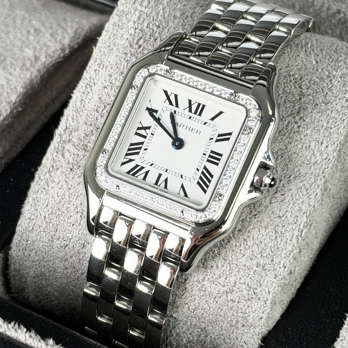 Cartier Panthère de Medium Silvered Dial Diamond Bezel Steel 27mm W4PN0018 - Right