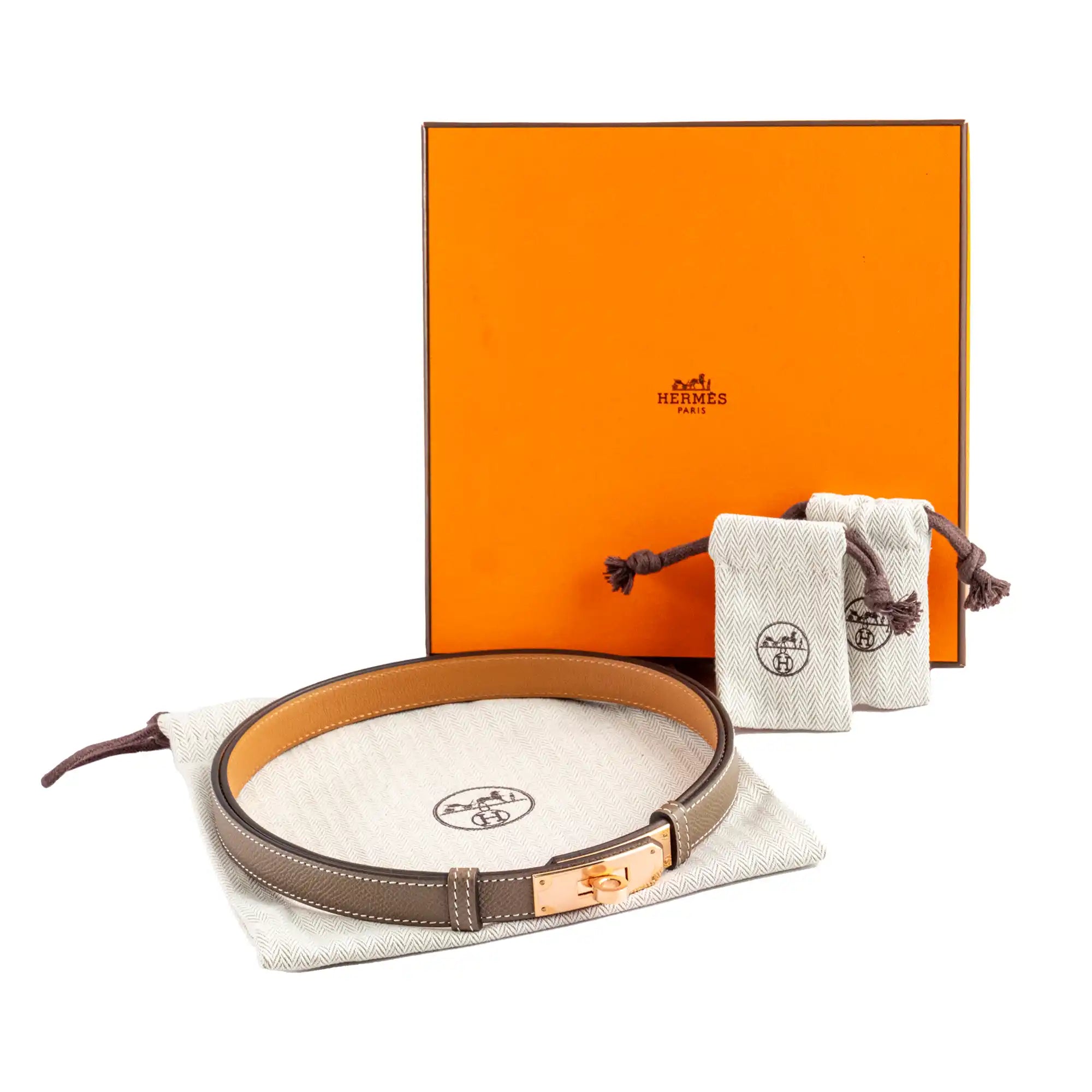 Hermès Kelly 18 Belt Etoupe Rose Gold - Full set