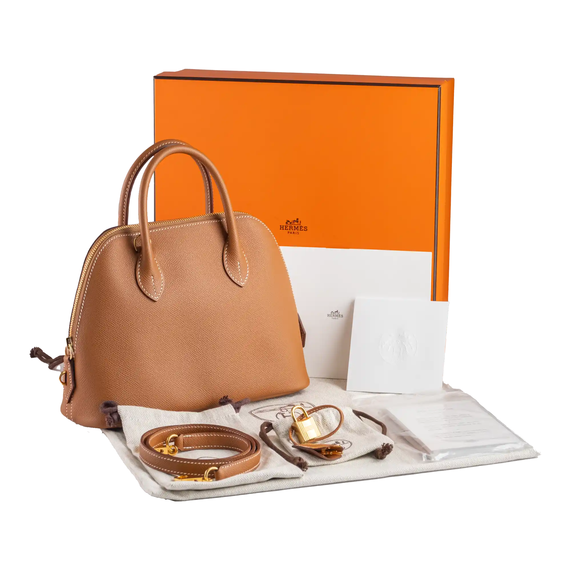 Hermes 1923 Bolide 25 Gold Epsom Gold Hardware - Full set