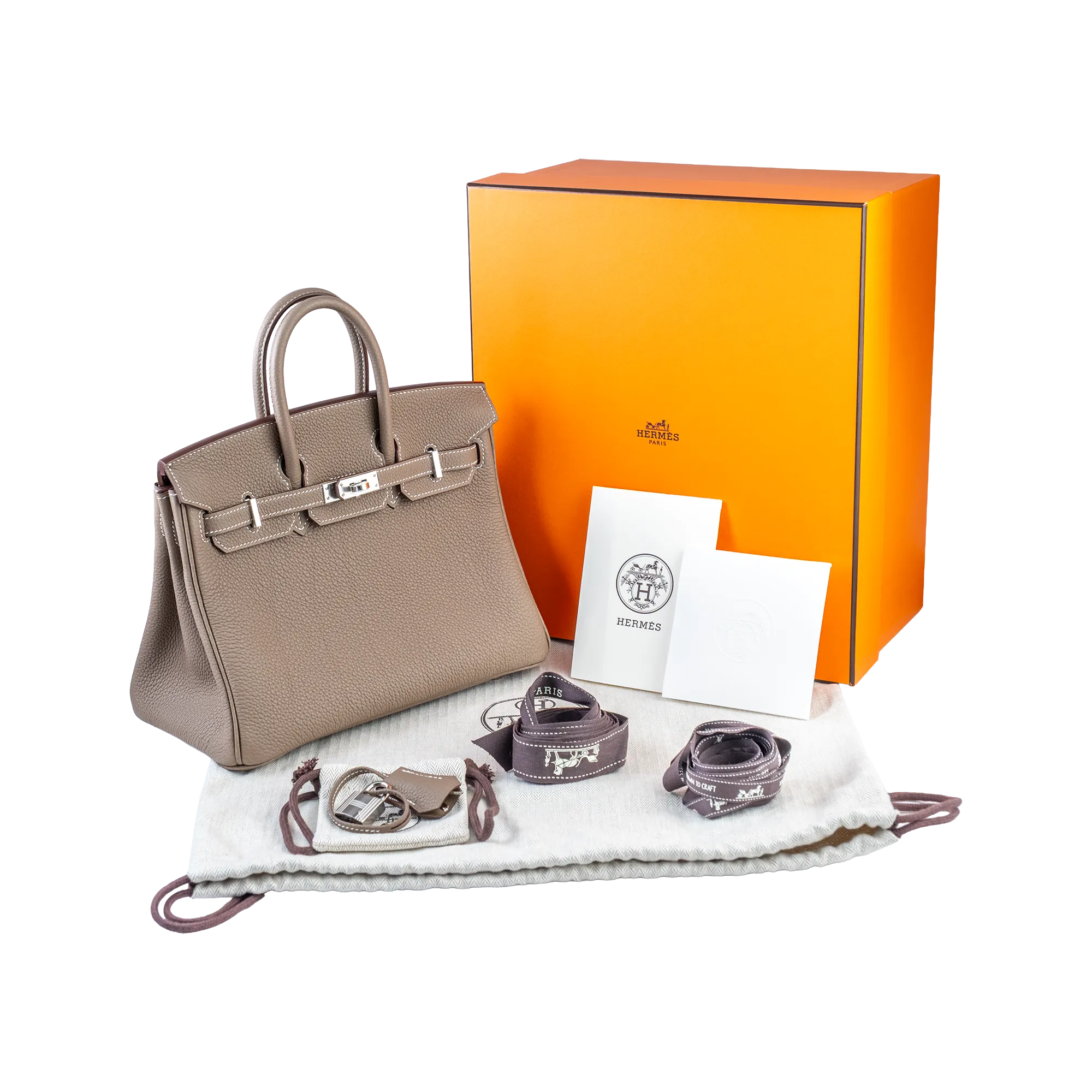 Hermes Birkin 25 Etoupe Togo Palladium Hardware - Full set