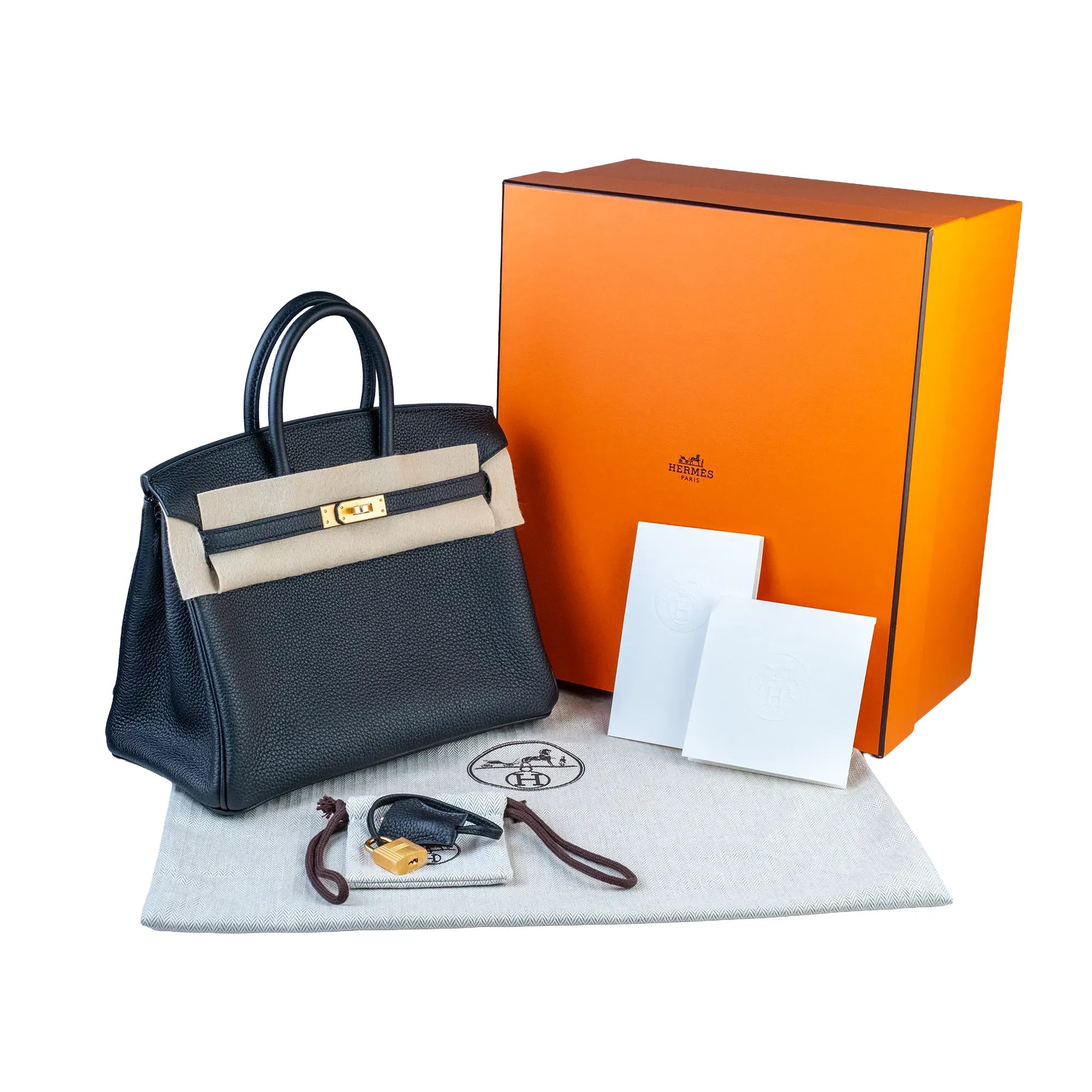 Hermes Birkin 25 Noir Togo Brushed Gold Hardware - Full set