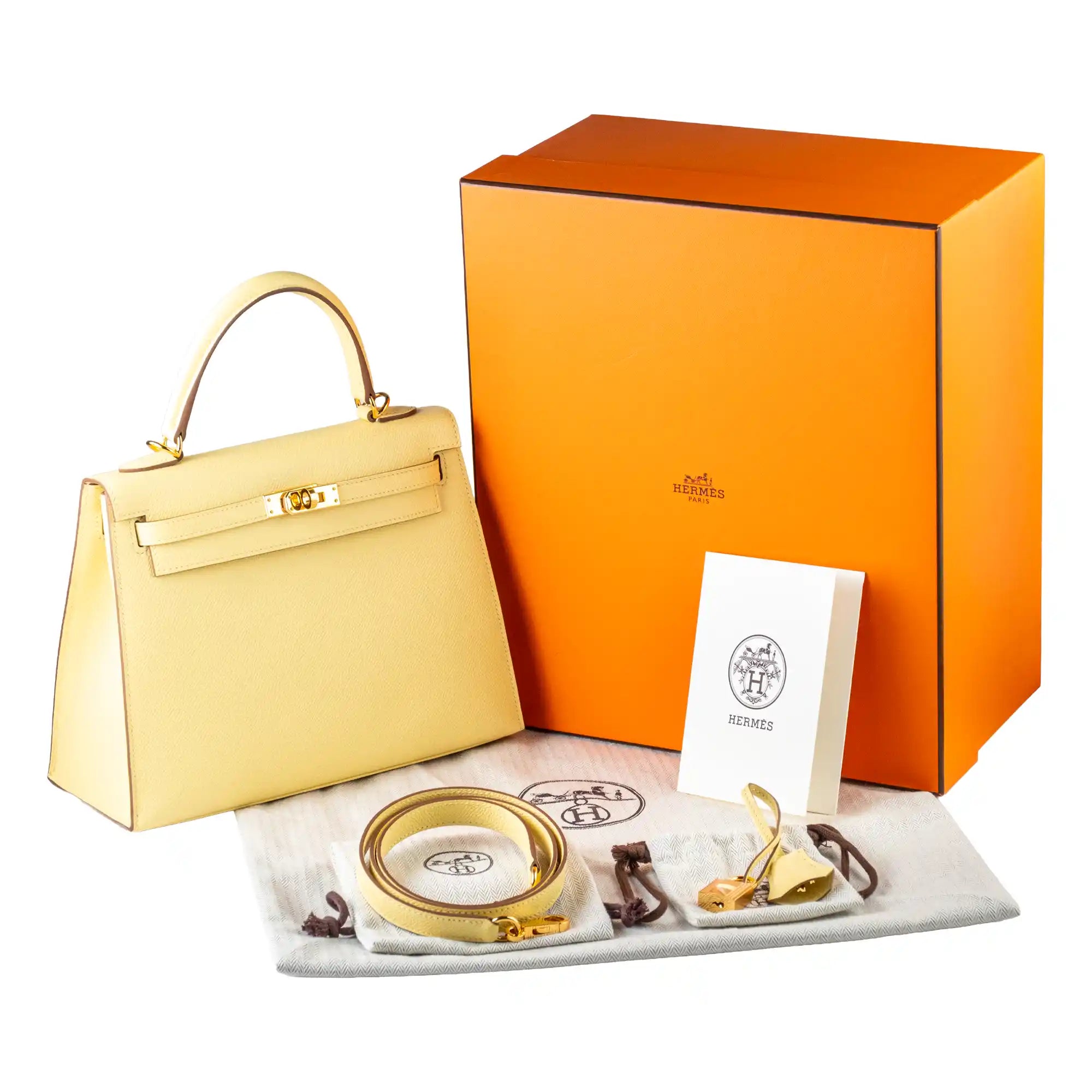 Hermes Kelly 25 Jaune Poussin Epsom Gold Hardware – 2021 Pre-owned - Full set