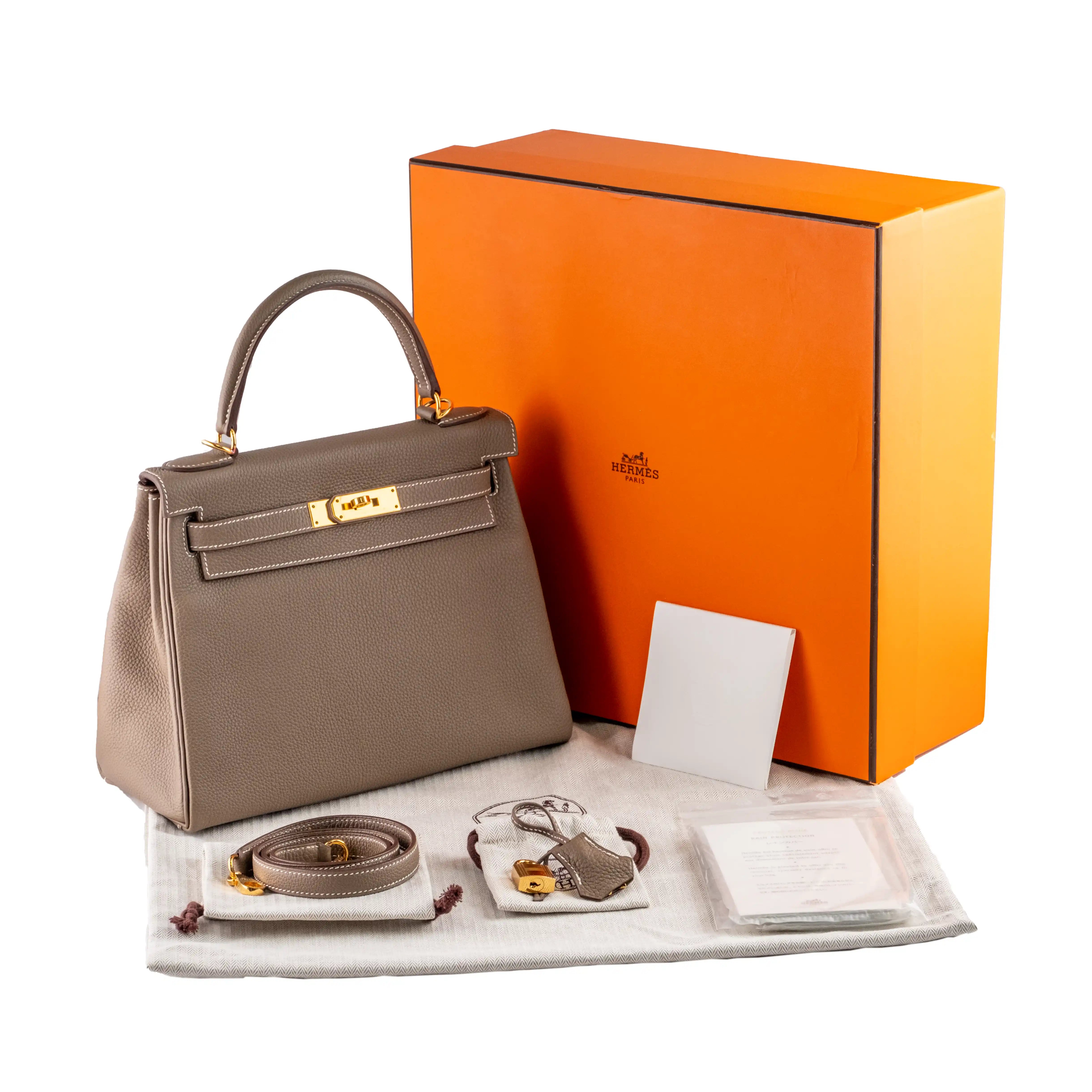 Hermes Kelly 28 Etoupe Togo Gold Hardware - Full set