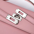 Hermes Kelly Pochette Rose Sakura Swift Palladium Hardware - Plaque