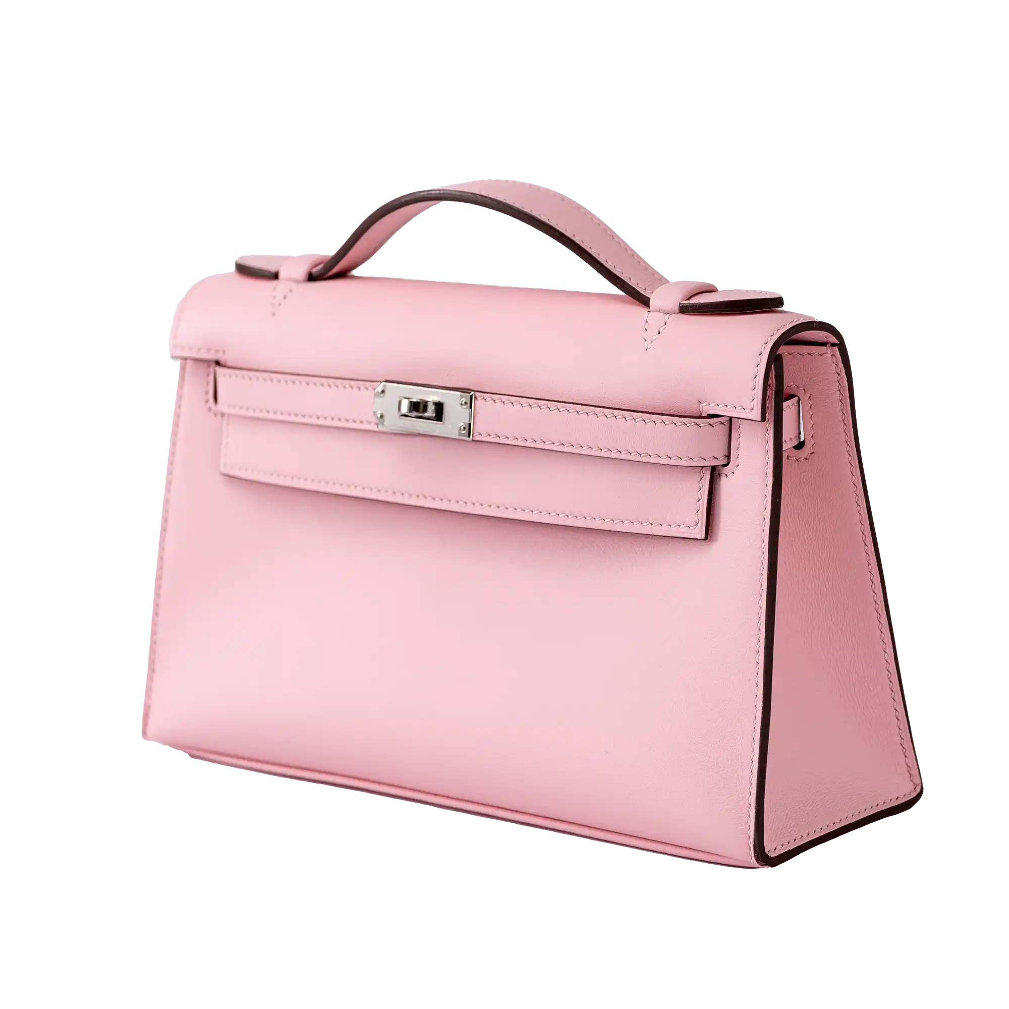 Hermes Kelly Pochette Rose Sakura Swift Palladium Hardware - Side 1