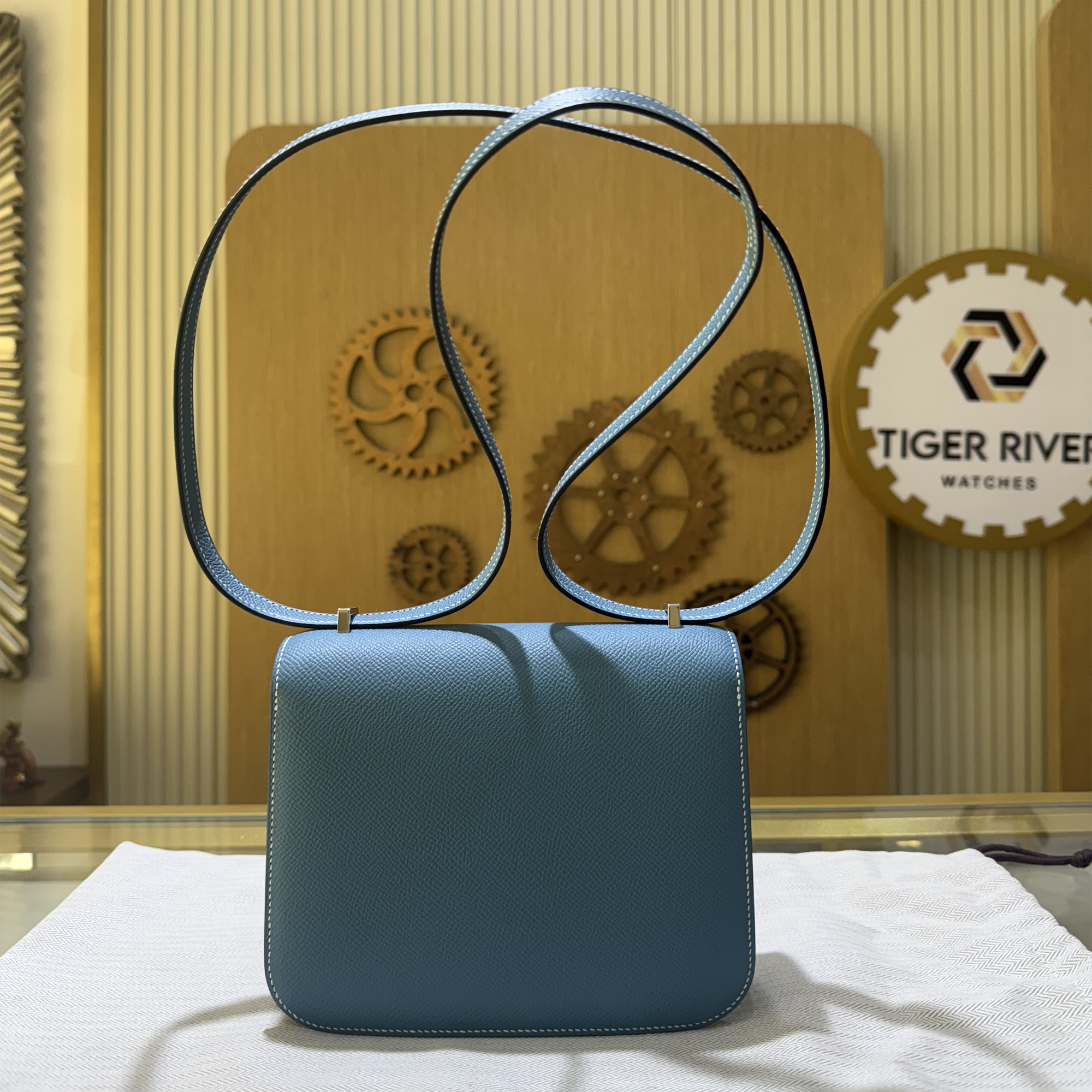 Hermes Mini Constance Blue Jean Epsom Palladium Hardware - Back