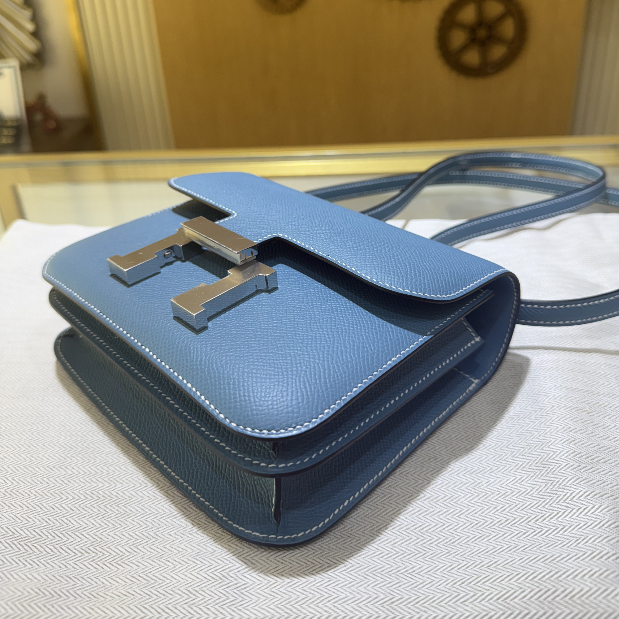 Hermes Mini Constance Blue Jean Epsom Palladium Hardware - Right