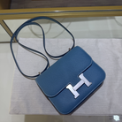 Hermes Mini Constance Blue Jean Epsom Palladium Hardware - Top