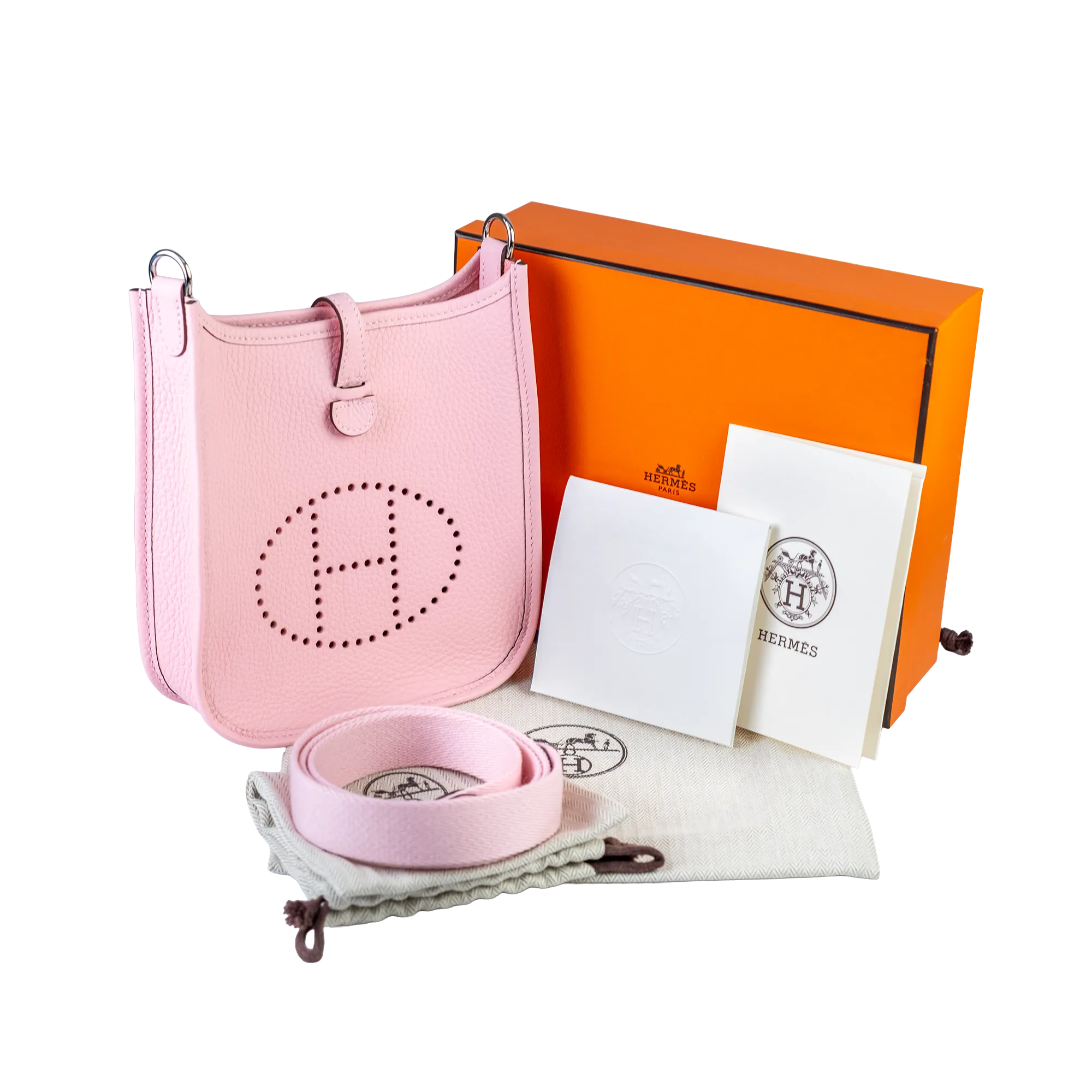 Hermes Mini Evelyne TPM Sakura Pink Clemence Palladium Hardware - Full set
