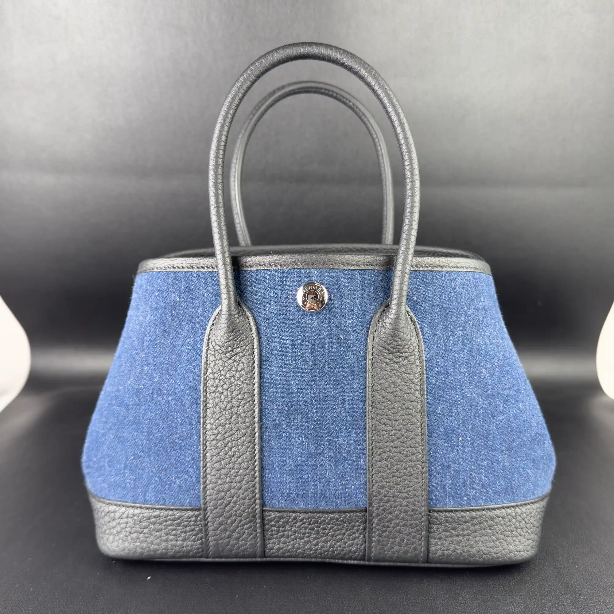 Hermes Mini Garden Party 23 Denim Black Strap Palladium Hardware - Back