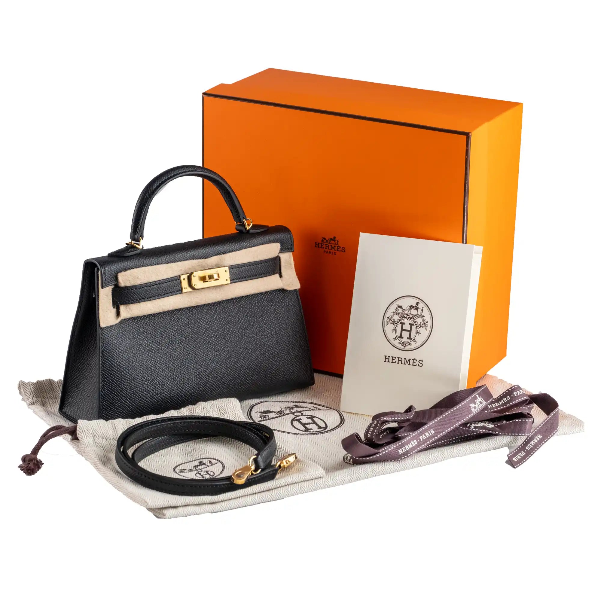 Hermès Mini Kelly II 20 Black Epsom Gold Hardware - Full set