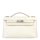 Hermes Mini Kelly Pochette Nata Ostrich White Palladium Hardware