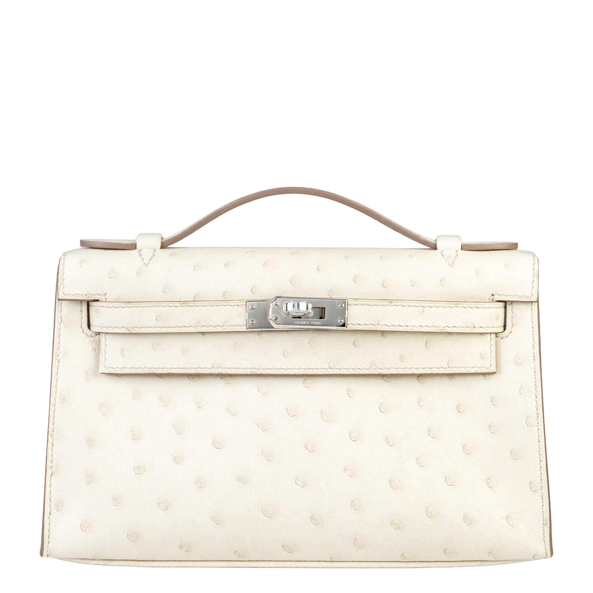 Hermes Mini Kelly Pochette Nata Ostrich White Palladium Hardware