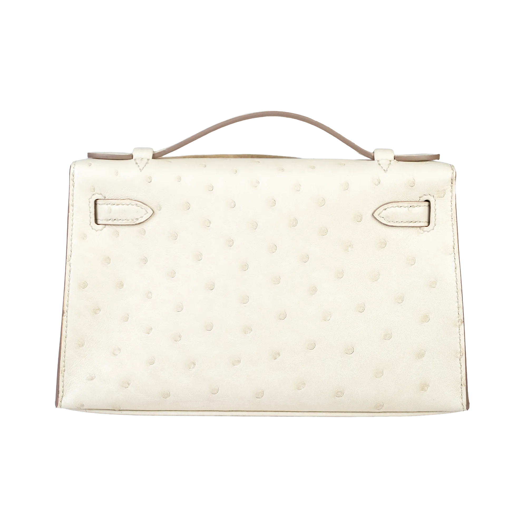 Hermes Mini Kelly Pochette Nata Ostrich White Palladium Hardware - Back