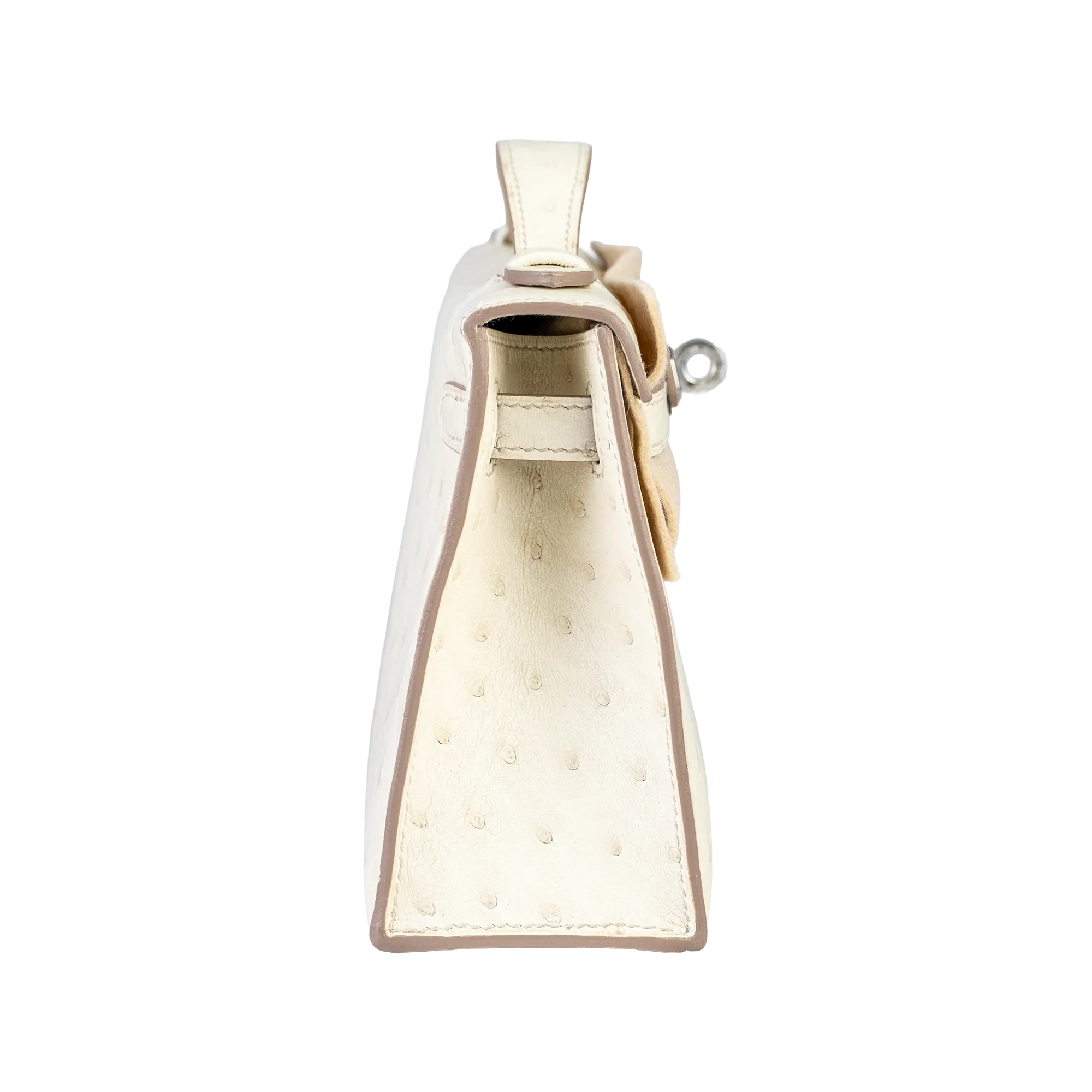 Hermes Mini Kelly Pochette Nata Ostrich White Palladium Hardware - Left side