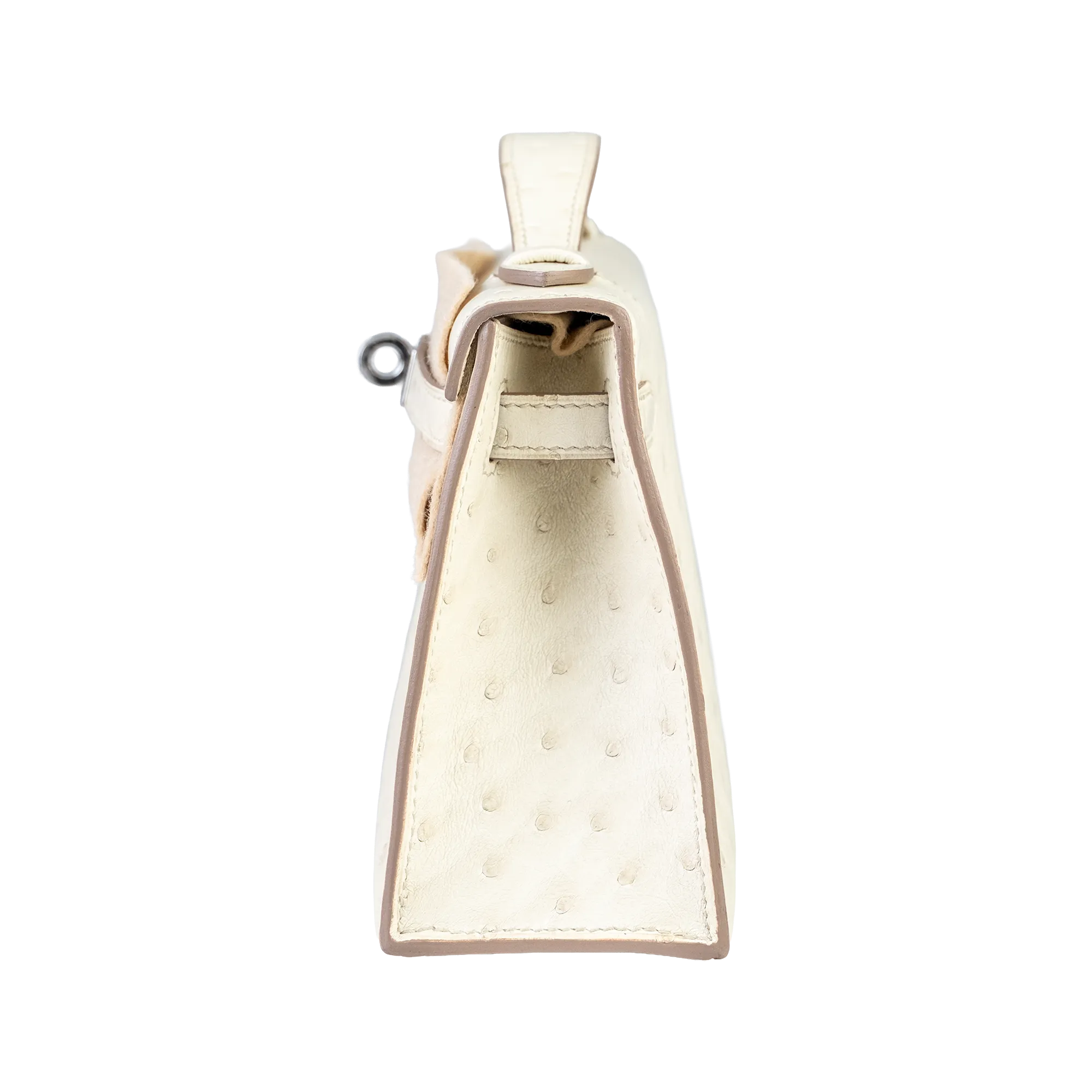 Hermes Mini Kelly Pochette Nata Ostrich White Palladium Hardware - Right side