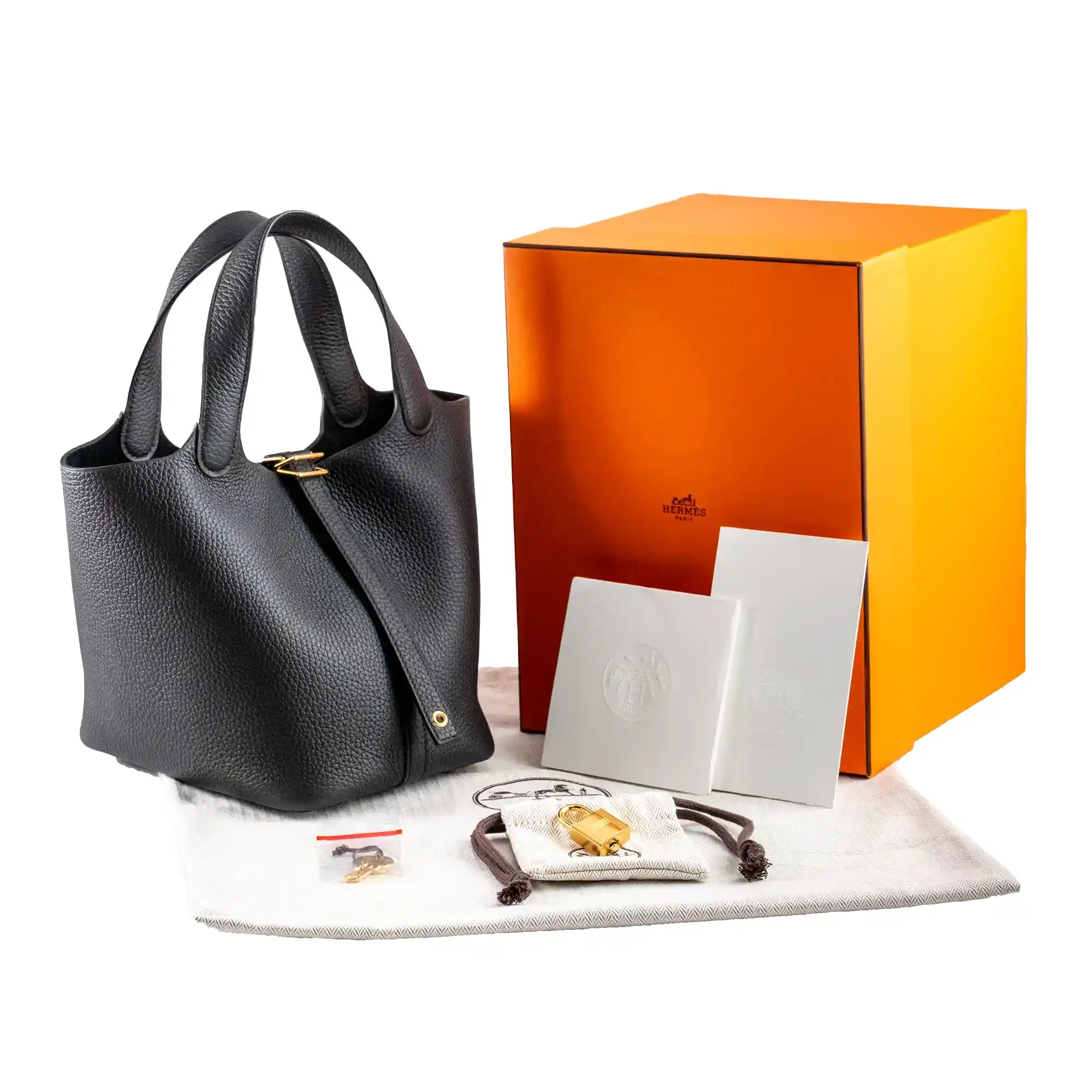 Hermes Picotin 18 Black Clamence Gold Hardware - Full set