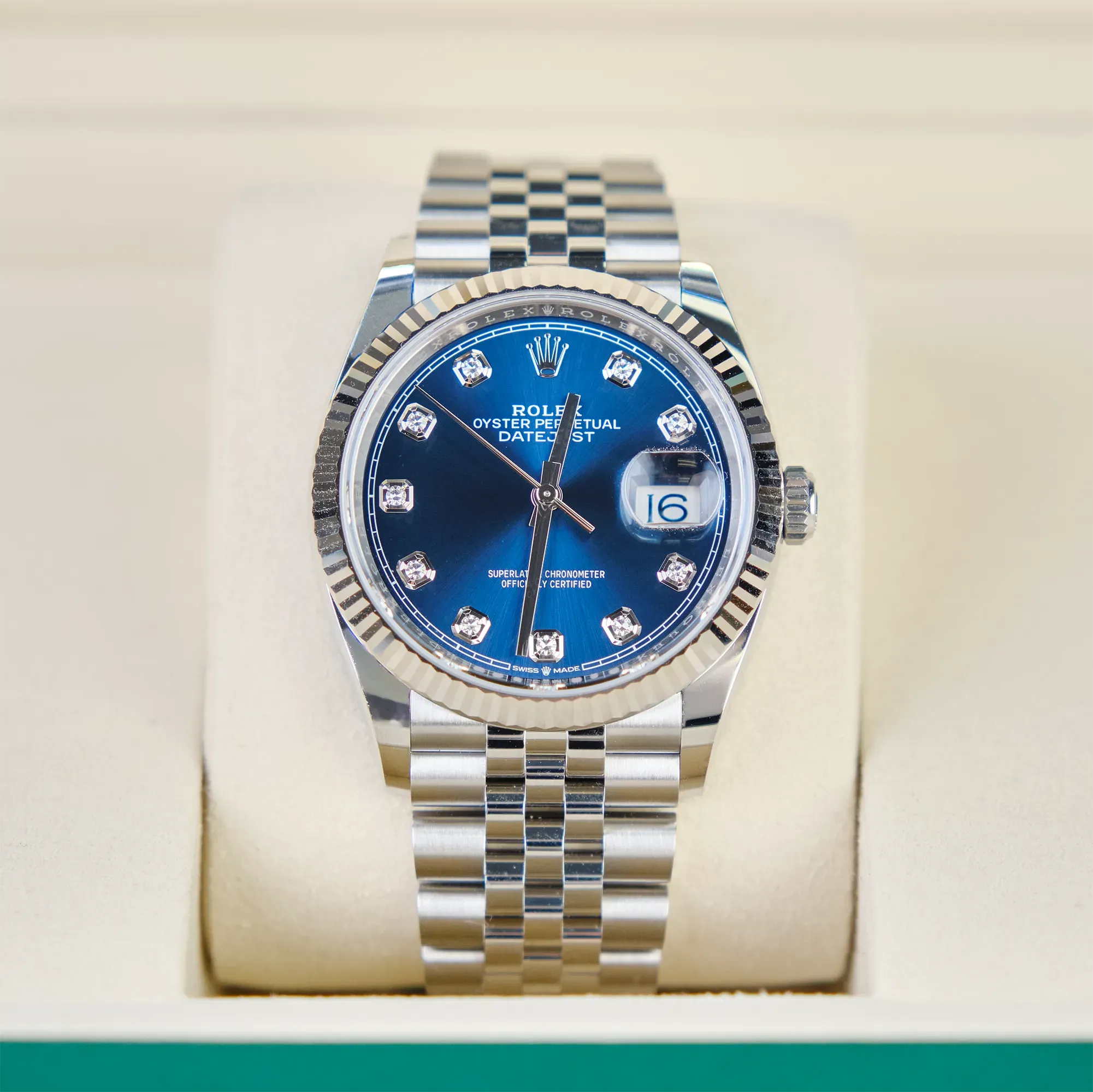InBox Rolex Datejust 36 Blue Diamond Oystersteel White Gold Jubilee 126234