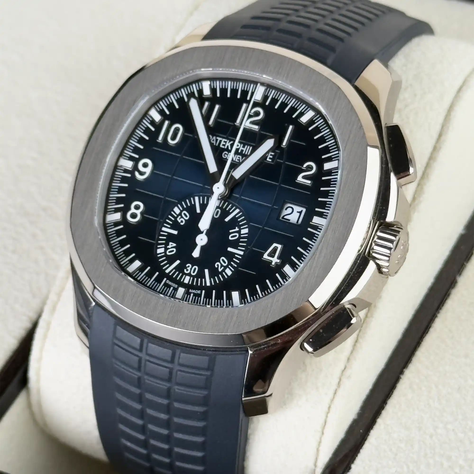 Patek Philippe Aquanaut Chronograph White Gold 42.2mm Blue Dial 5968g-001 - Right