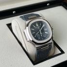 Patek Philippe Nautilus Flyback Chronograph White Gold Blue Gray Dial 5980/60G-001 - Side 1