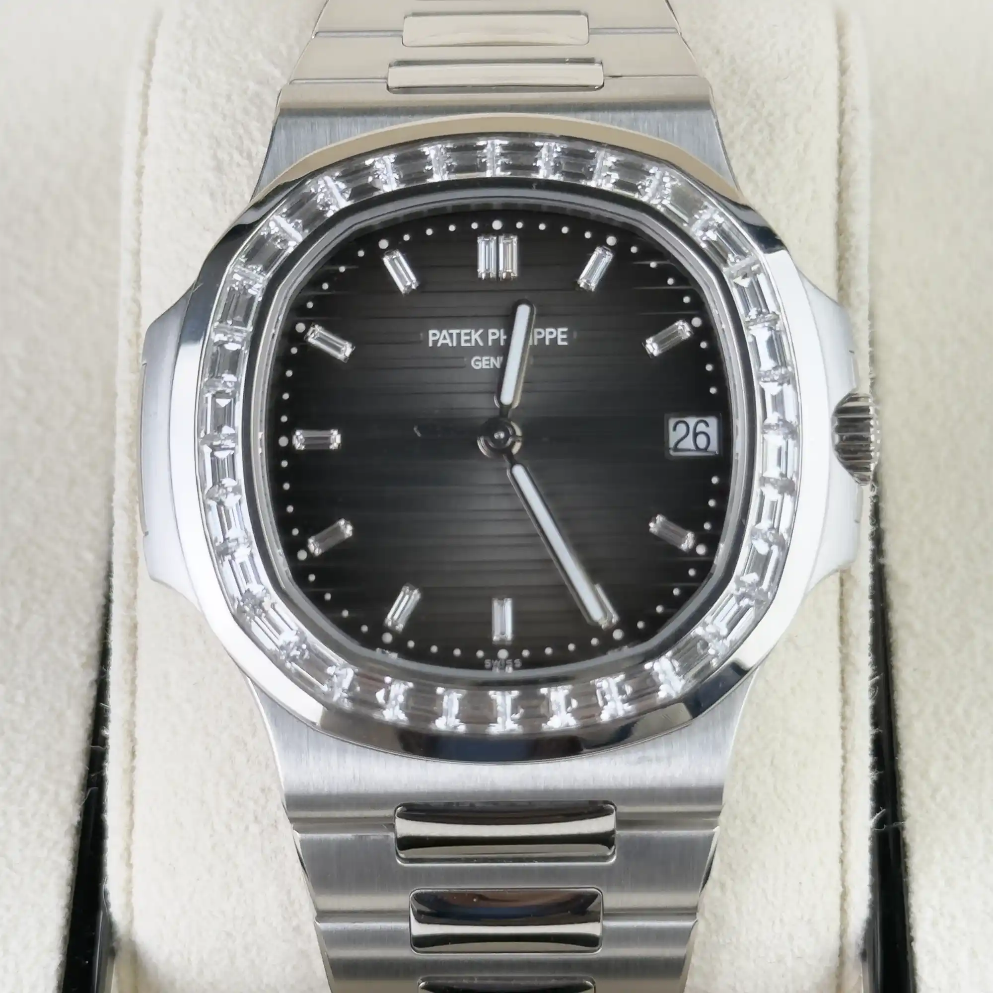 Patek Philippe Nautilus Grey Dial Diamond Bezel Platinum 5711/110P-001 - Pre-Owned - Front