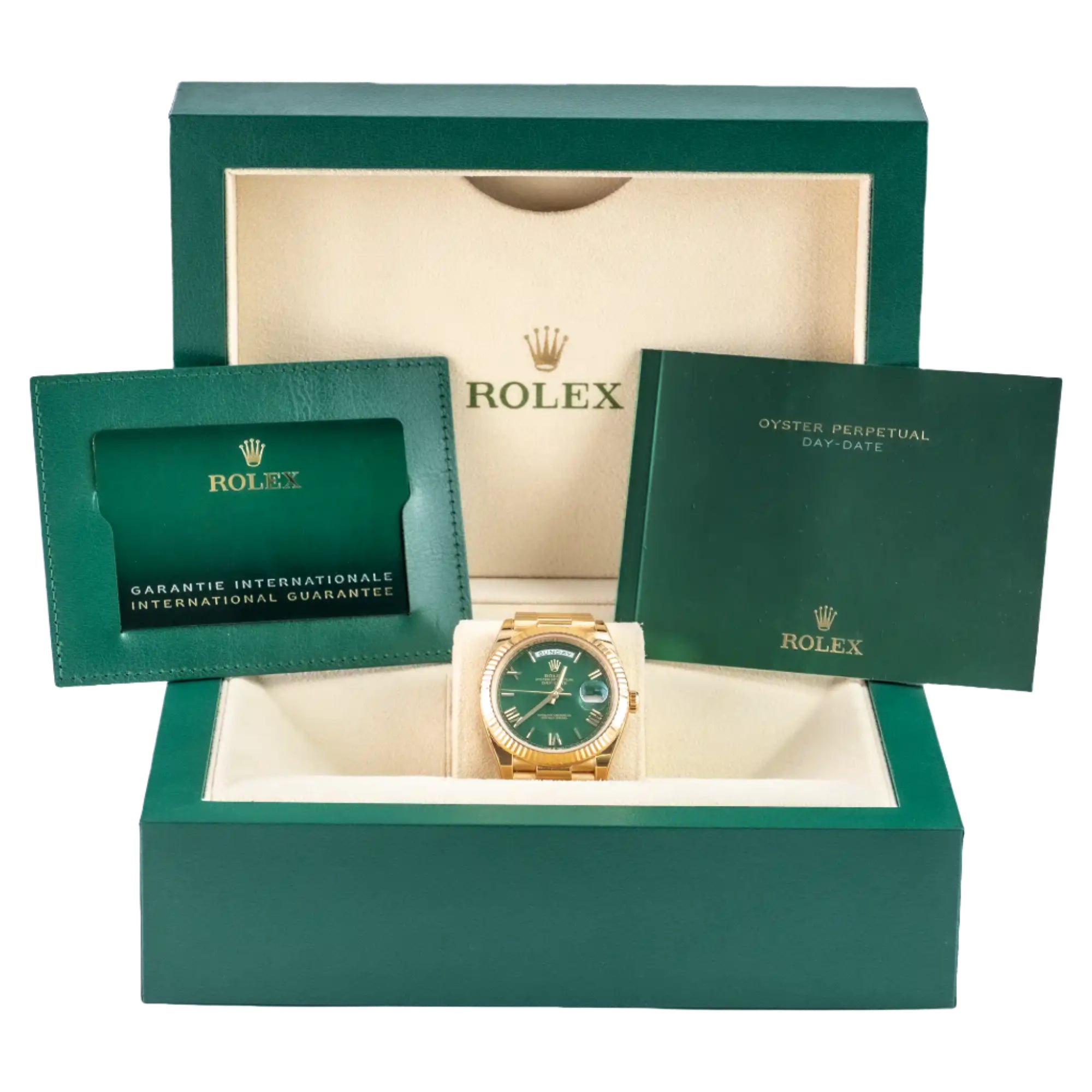 Rolex Day-Date 40 Green Roman Yellow Gold 228238 - Full set