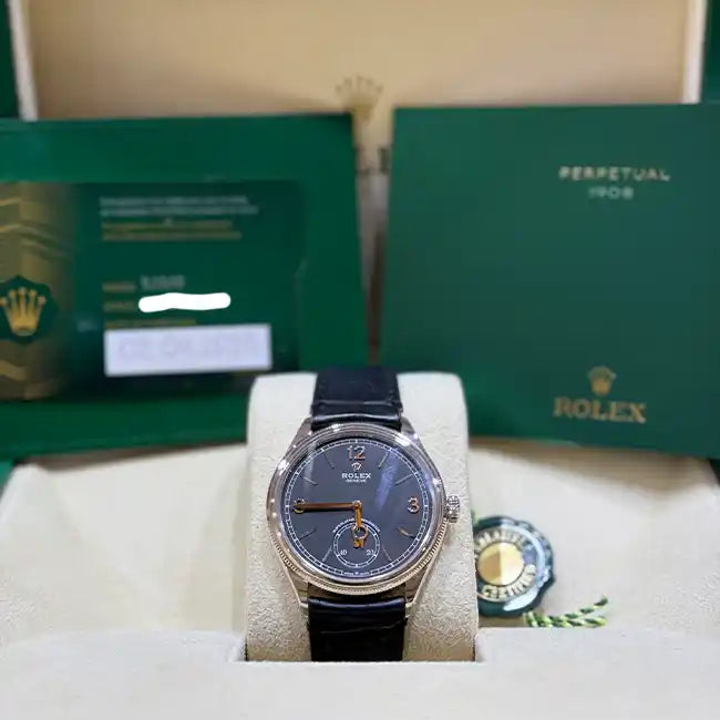 Rolex 1908 White Gold Black Dial Black Alligator Strap 52509 - Full set