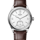 Rolex 1908 White Gold White Dial Brown Alligator Strap 52509