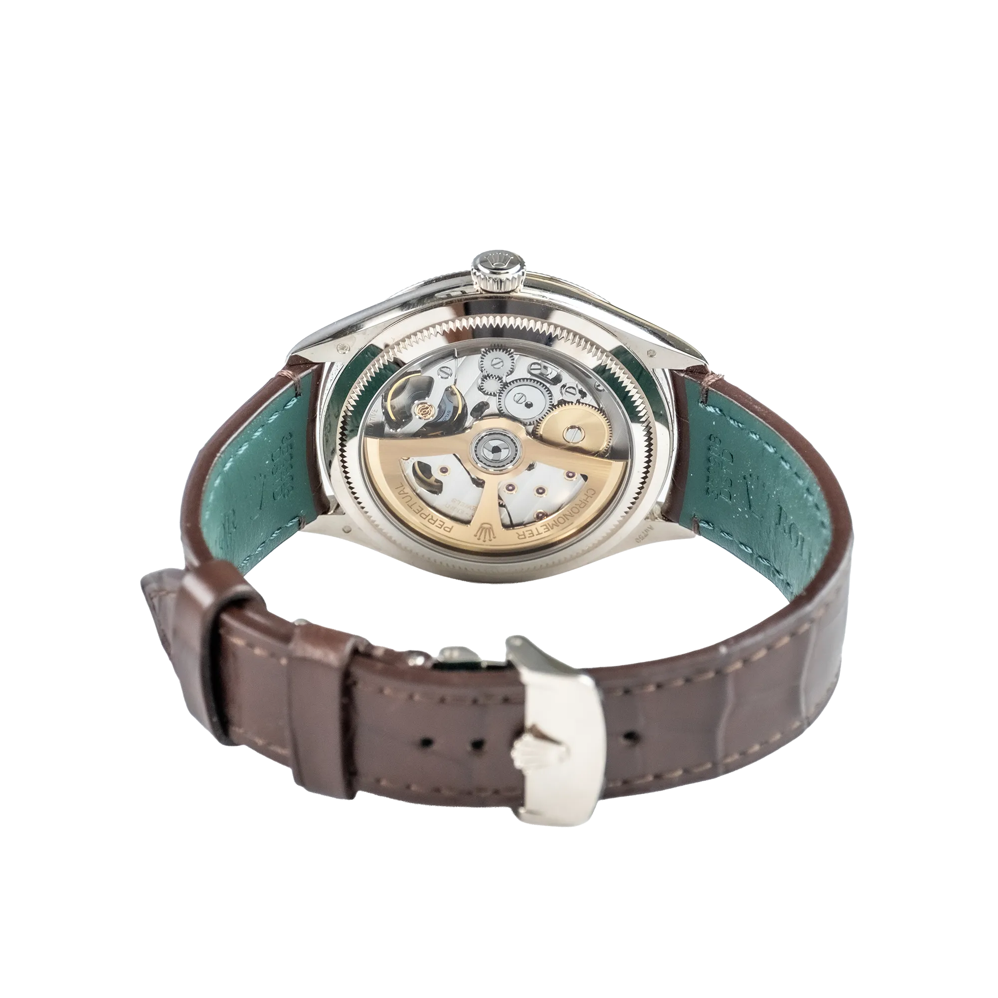 Rolex 1908 White Gold White Dial Brown Alligator Strap 52509 - Back