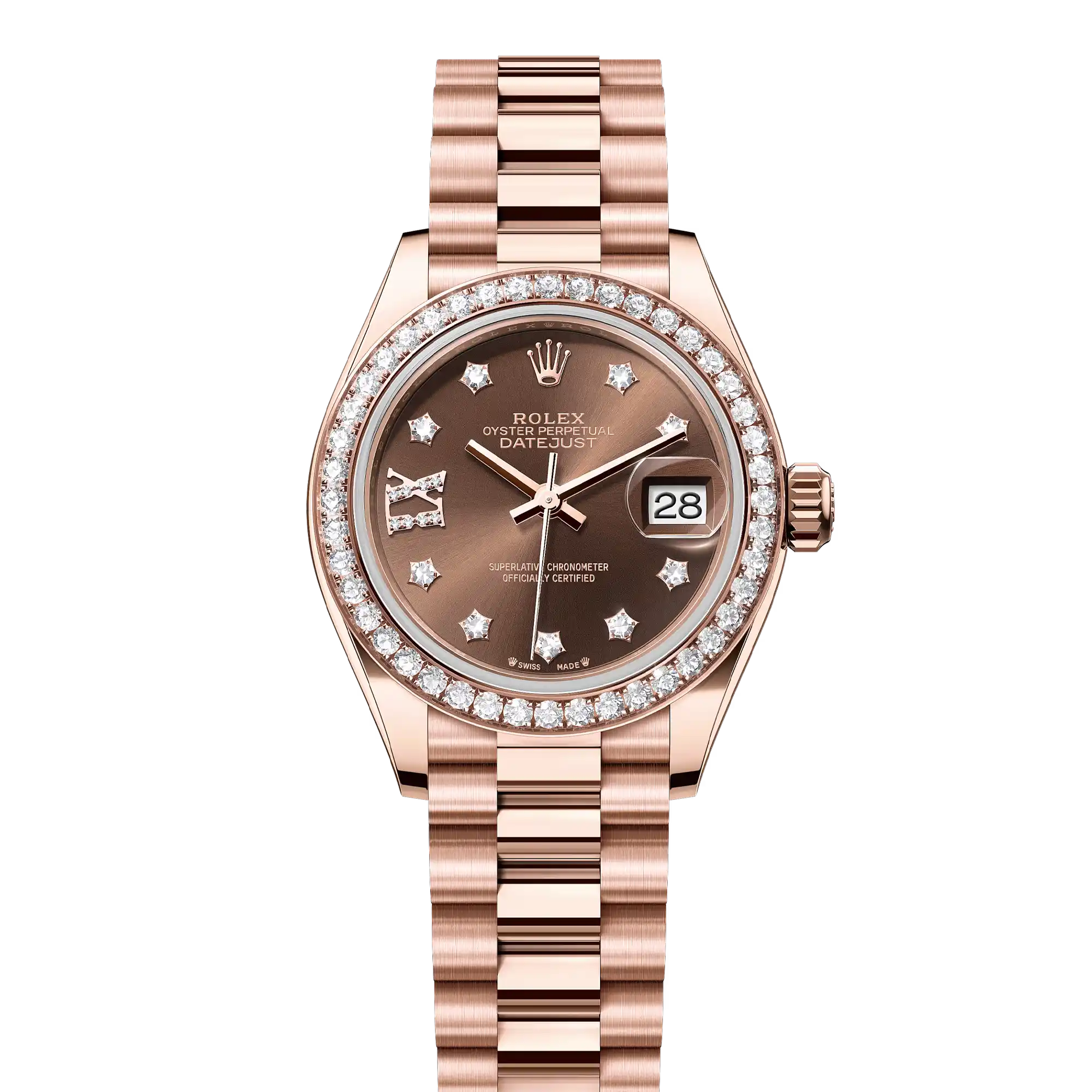Rolex Datejust 28 Chocolate Diamond Rose Gold President 279135RBR