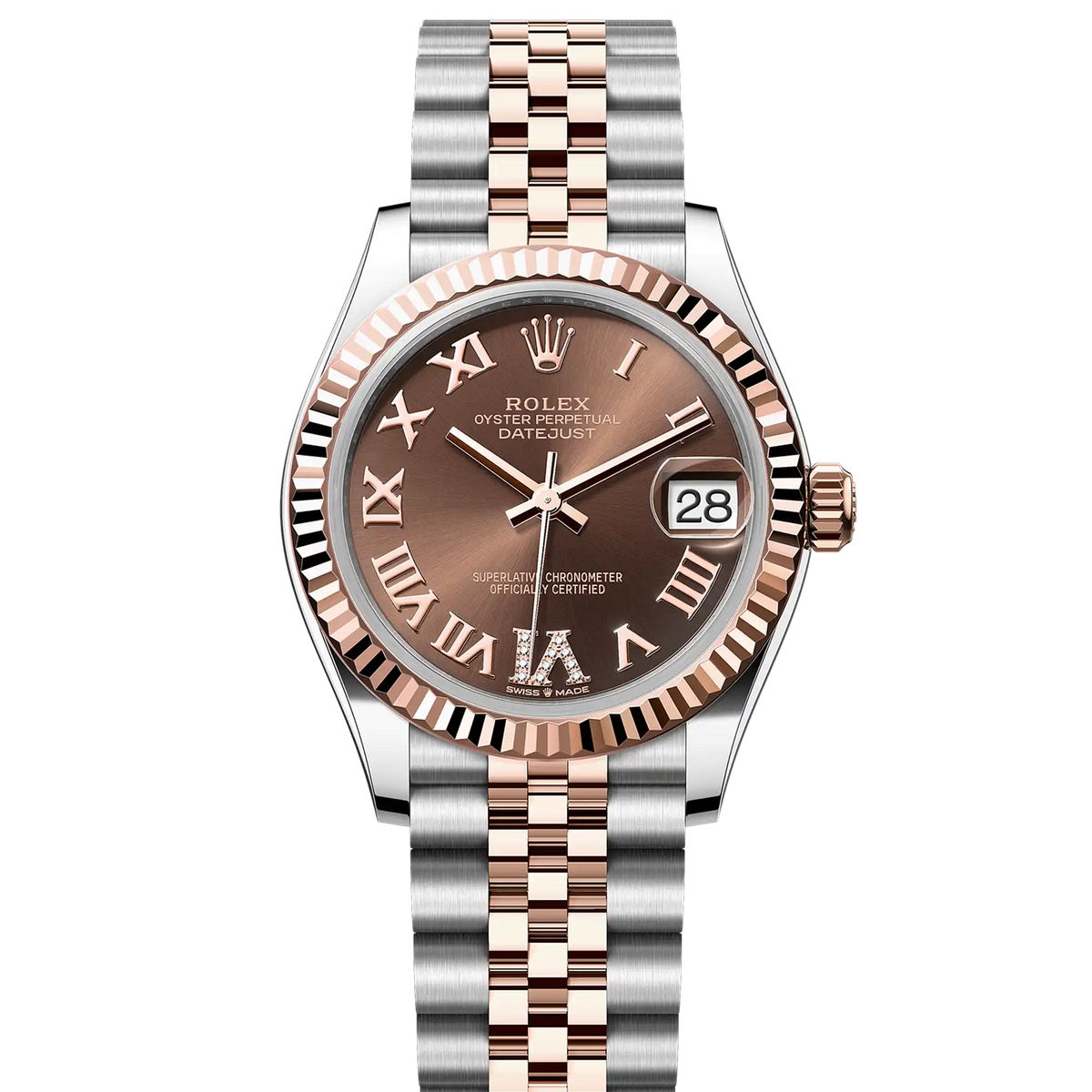 Rolex Datejust 31 Chocolate Roman Diamond Oystersteel Rose Gold Jubile ...
