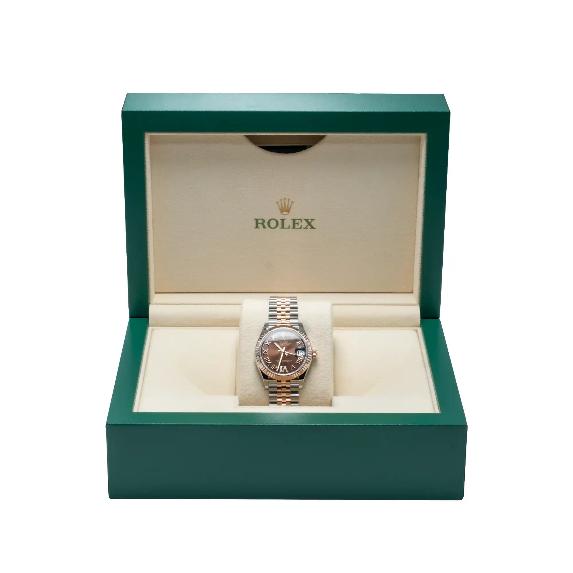 Rolex Datejust 31 Chocolate Roman Diamond Oystersteel Rose Gold Jubilee 278271 - Full set