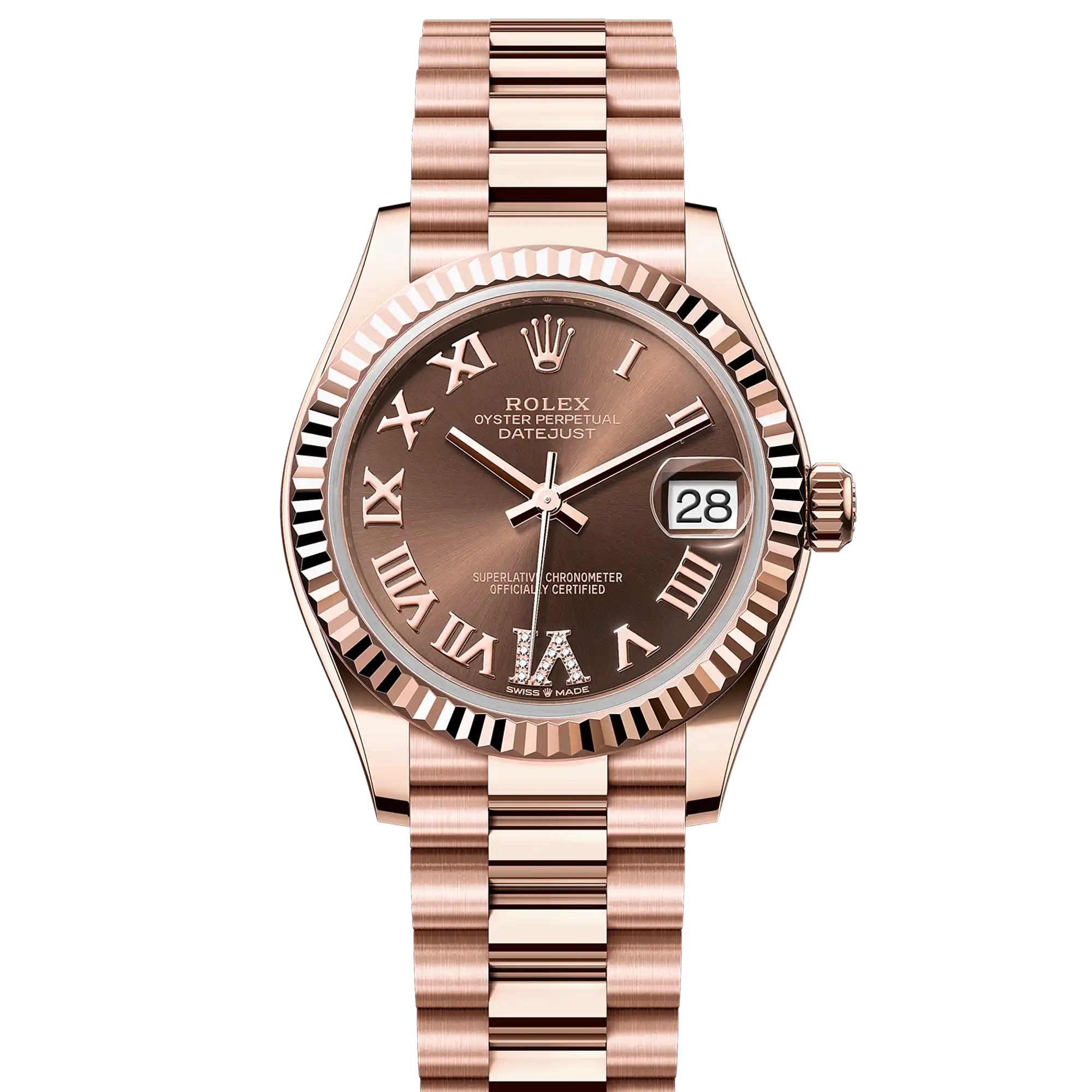 Rolex Datejust 31 Chocolate Roman Diamond Rose Gold President 278275