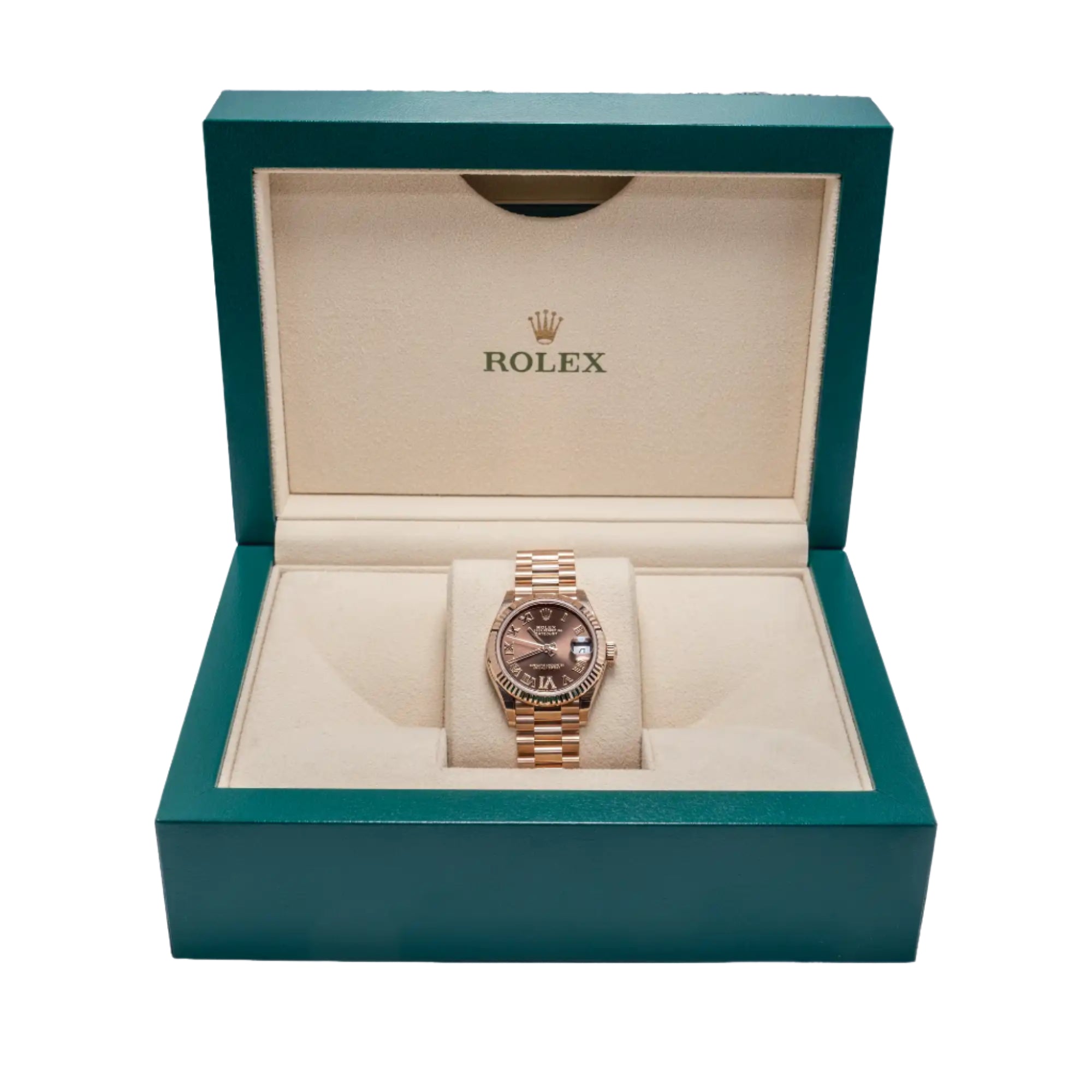 Rolex Datejust 31 Chocolate Roman Diamond Rose Gold President 278275 - Full set