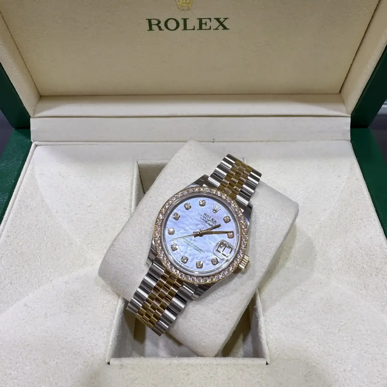 Rolex Datejust 31 Mother of Pearl Diamond Yellow Gold 278383RBR - Top