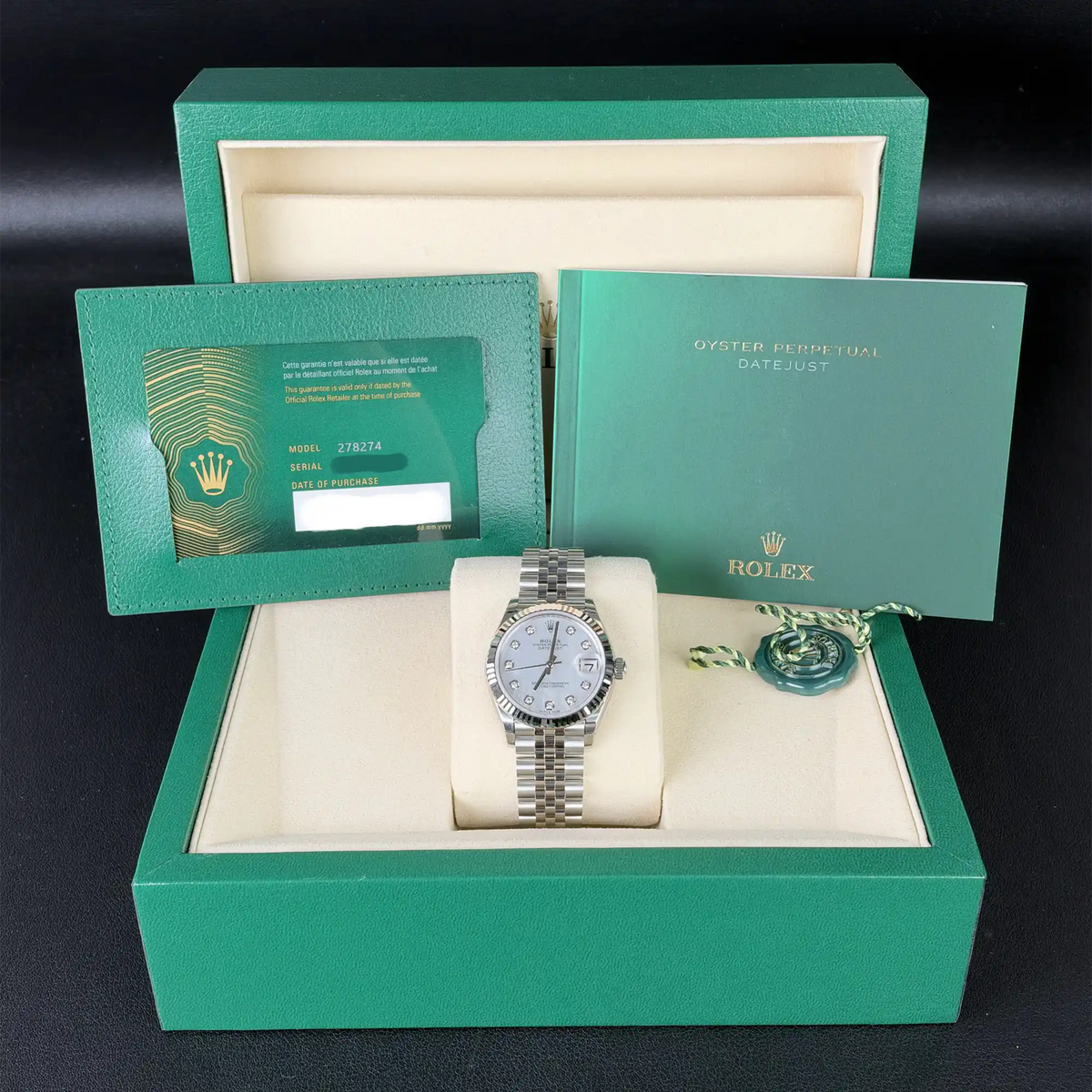 Rolex Datejust 31 Mother of Pearl Diamond hourmarker Oystersteel White Gold Jubilee 278274 - Full set