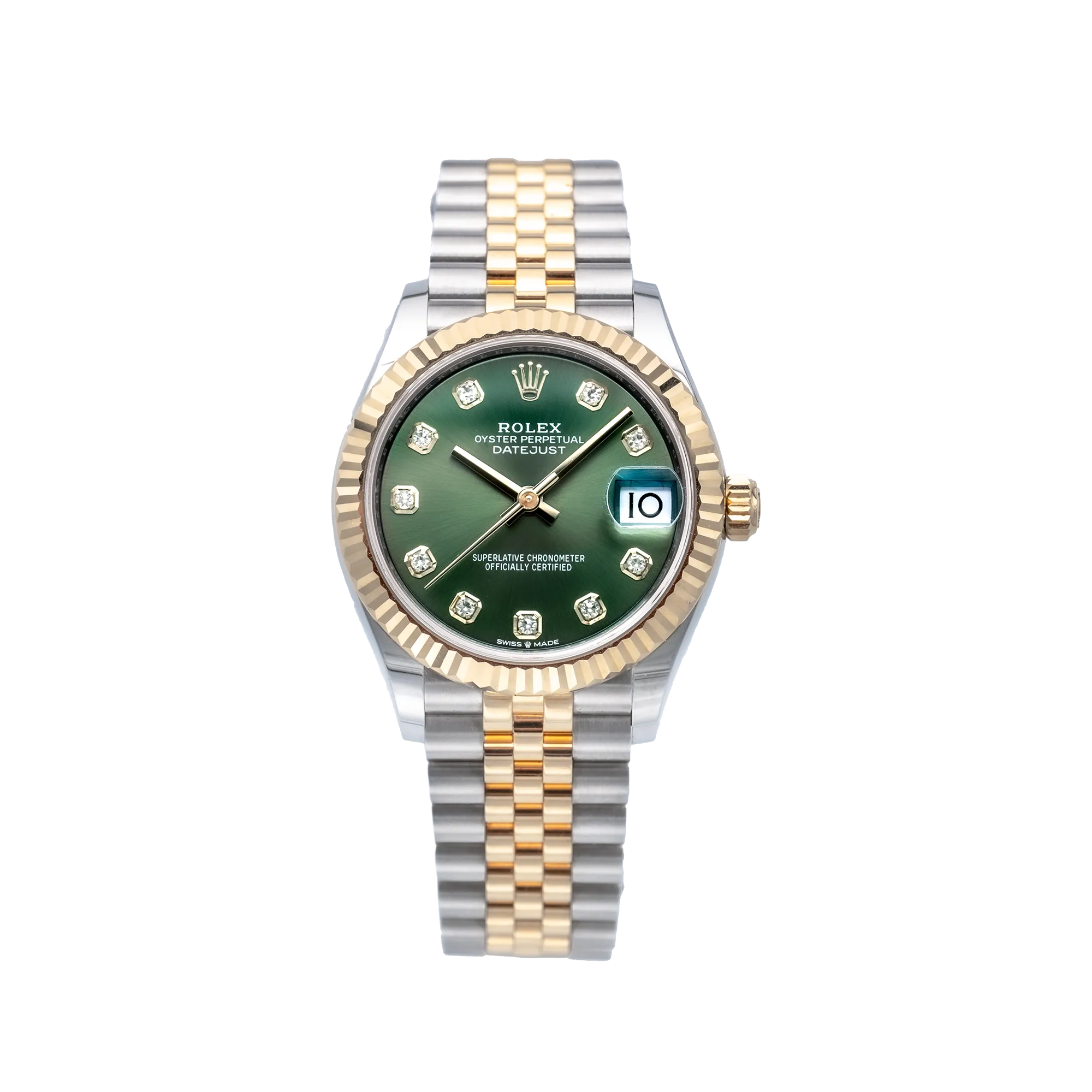 Rolex Datejust 31 Olive Green Diamond Oystersteel Yellow Gold Jubilee 278273 - Front