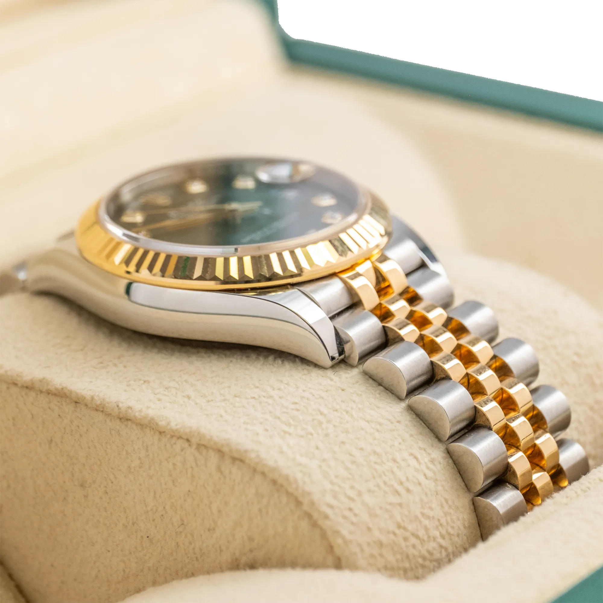 Rolex Datejust 31 Olive Green Diamond Oystersteel Yellow Gold Jubilee 278273 - Left side