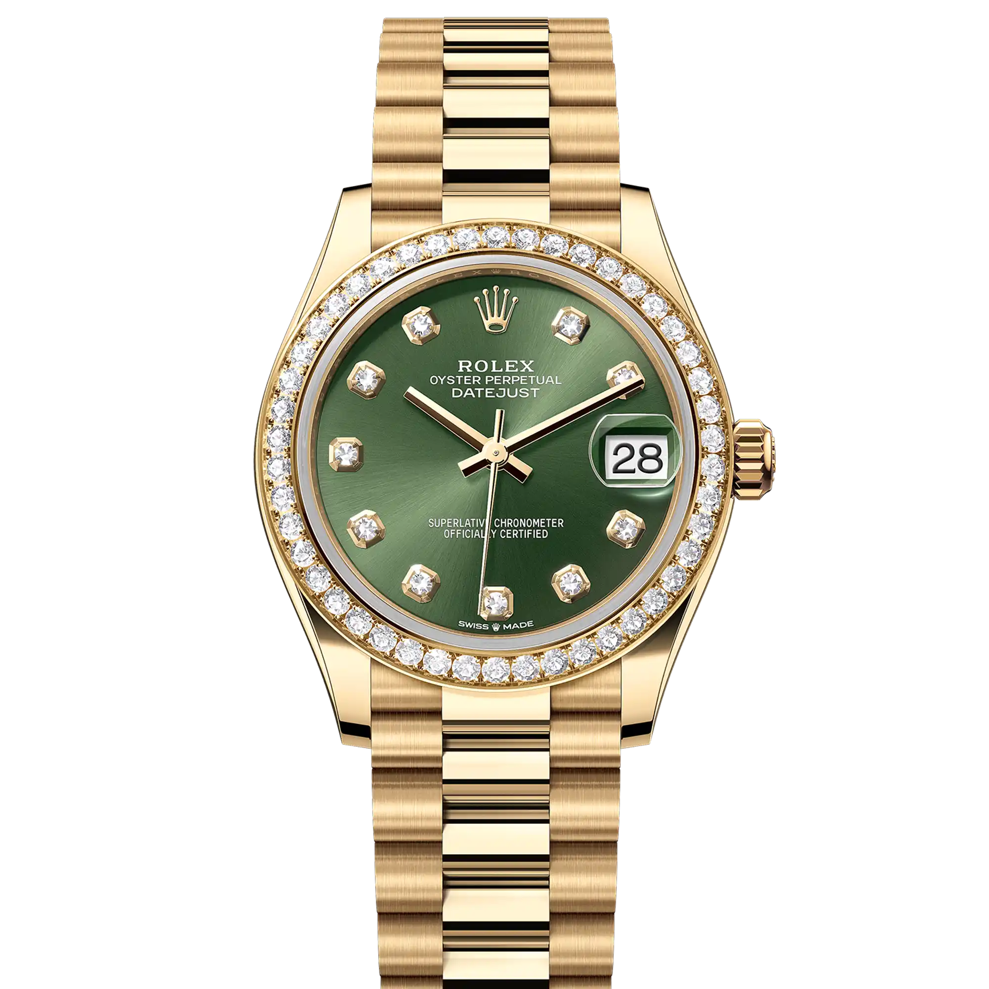 Rolex Datejust 31 Olive Green Diamond Yellow Gold President 278288RBR