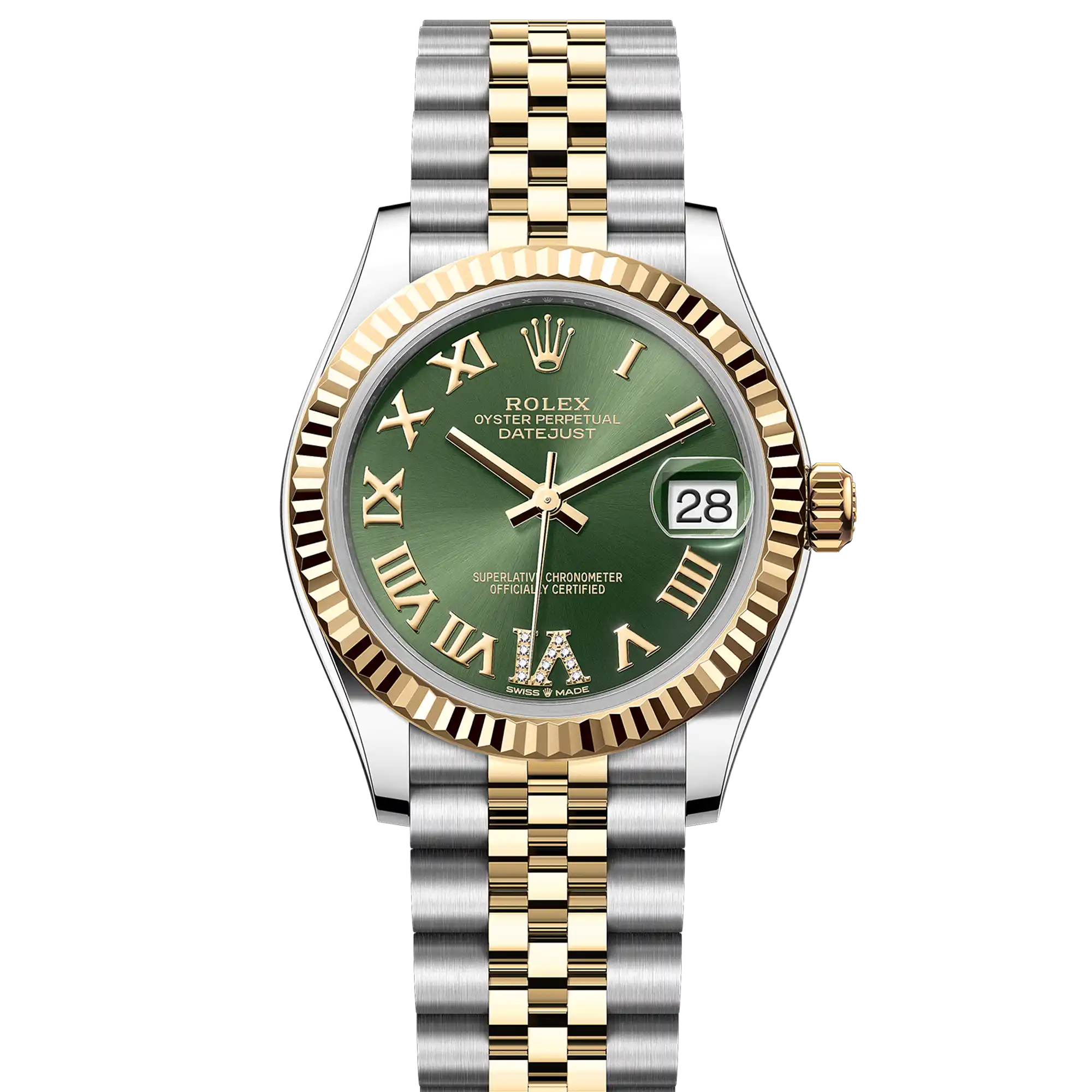 Rolex Datejust 31 Olive Green Roman Diamond Oystersteel Yellow Gold Jubilee 278273