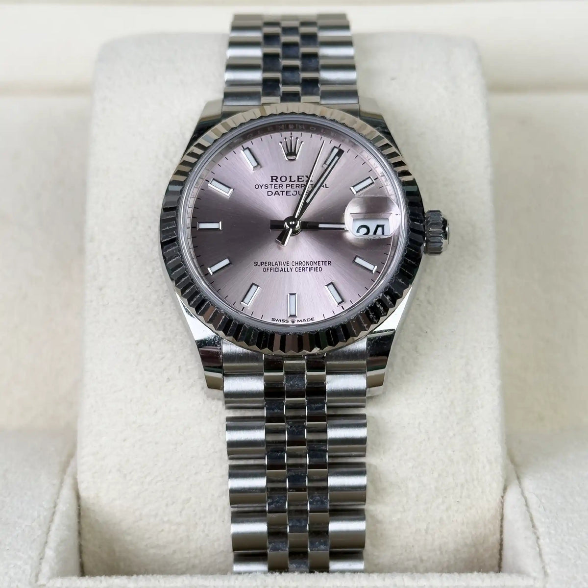 Rolex Datejust 31 Pink Index Oystersteel White Gold Jubilee 278274 - 2023 Pre-Owned - Front