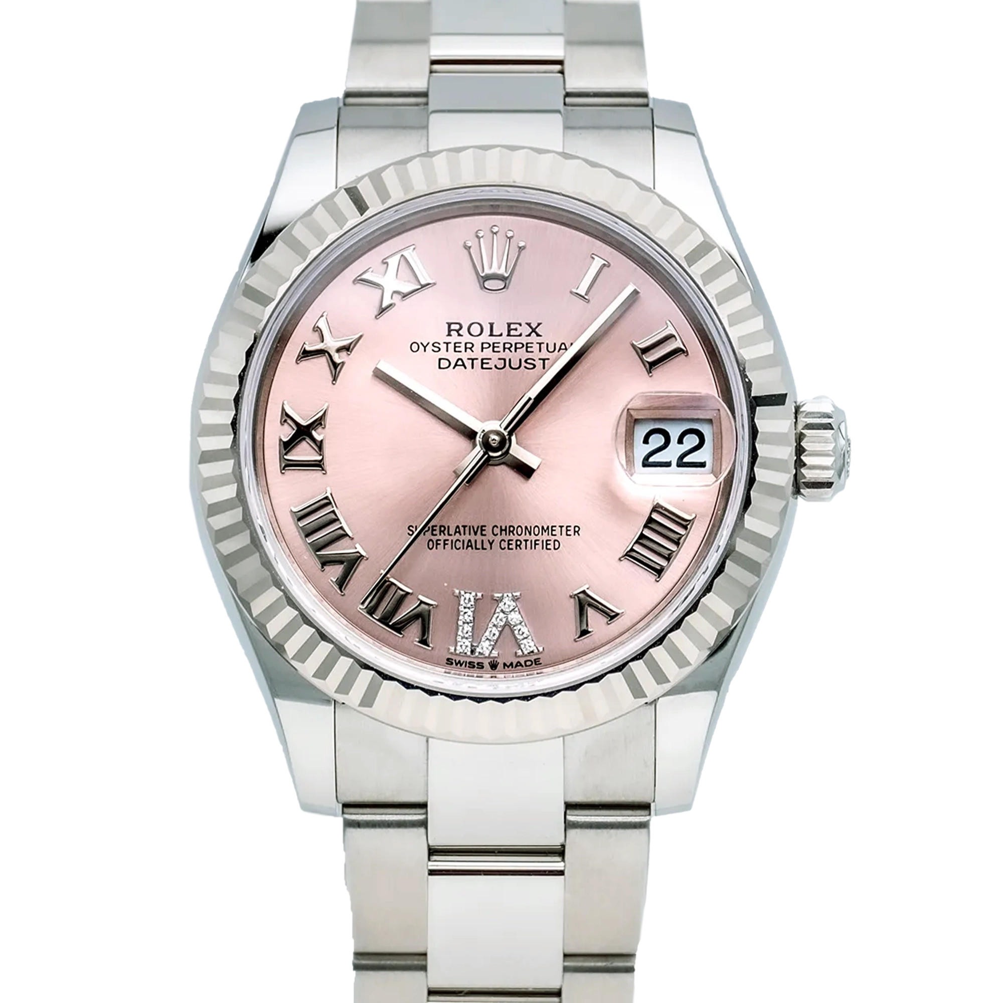 Rolex Datejust 31 Pink Roman Diamond Oystersteel White Gold Oyster 278274 - Front
