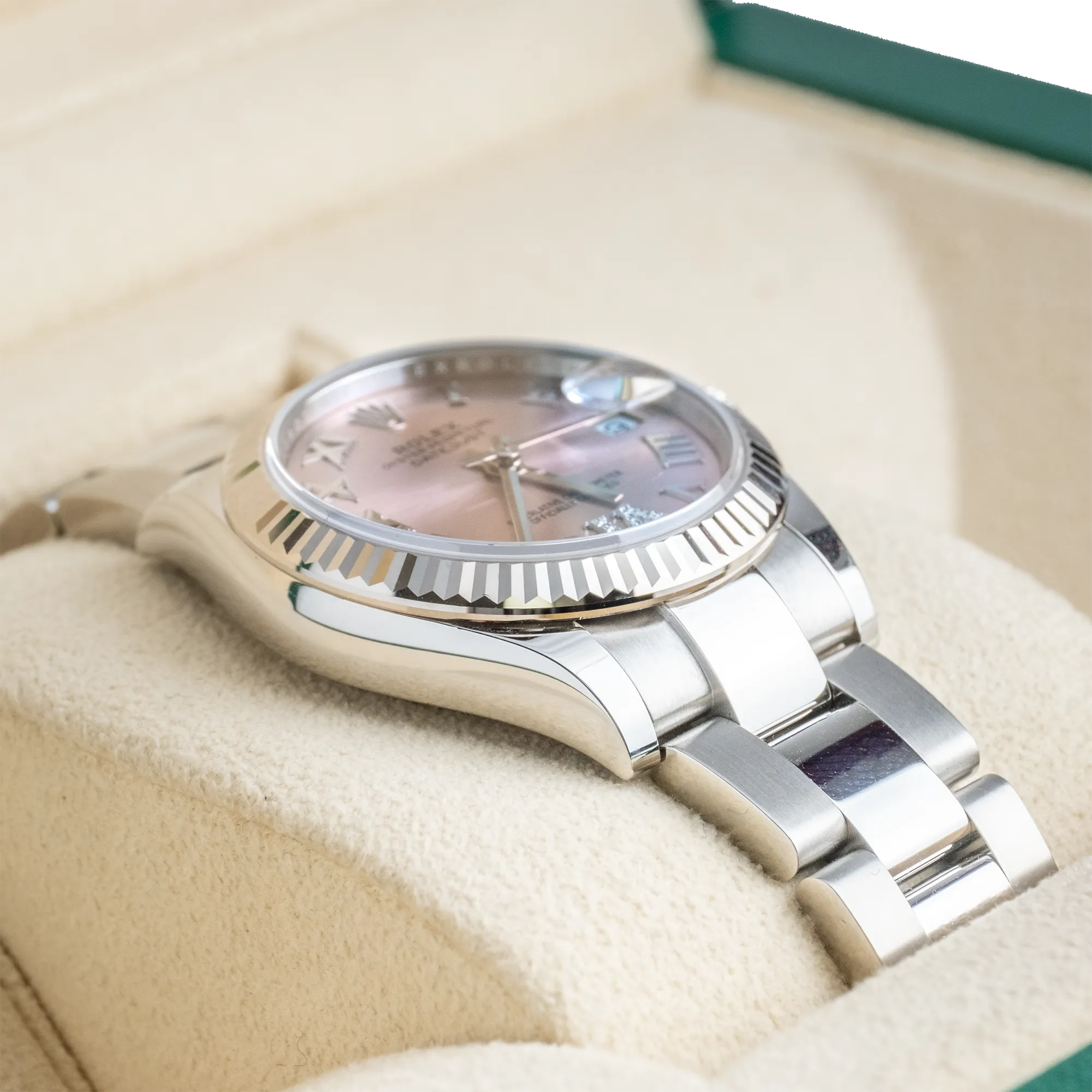 Rolex Datejust 31 Pink Roman Diamond Oystersteel White Gold Oyster 278274 - Left