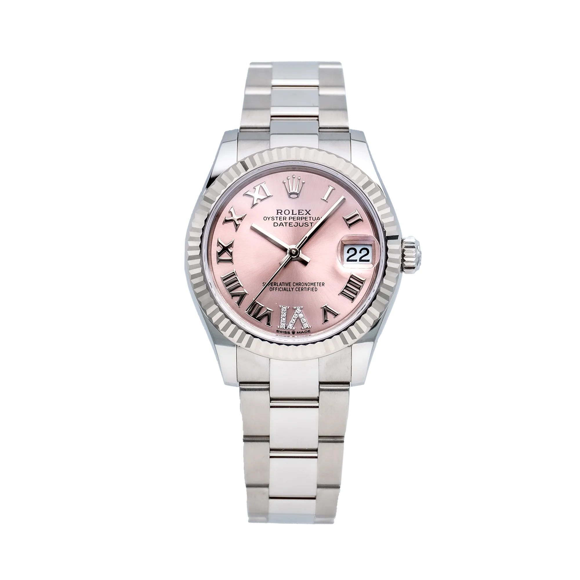 Rolex Datejust 31 Pink Roman Diamond Oystersteel White Gold Oyster 278274 - Front