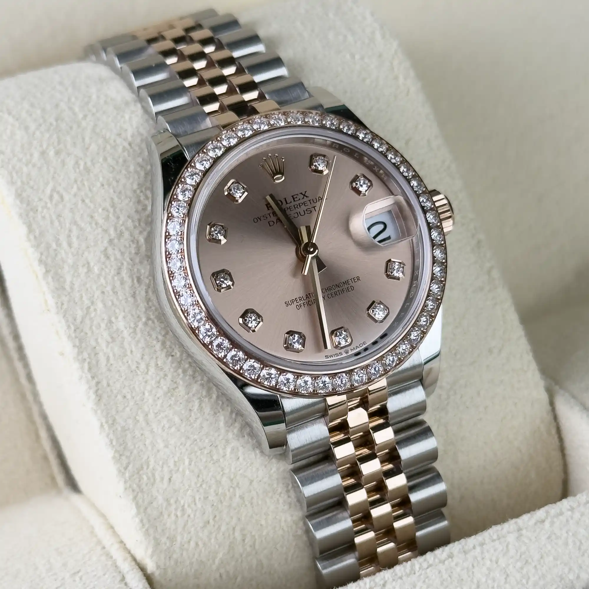 Rolex Datejust 31 Rose Diamond Oystersteel Rose Gold Jubilee 278381RBR - left