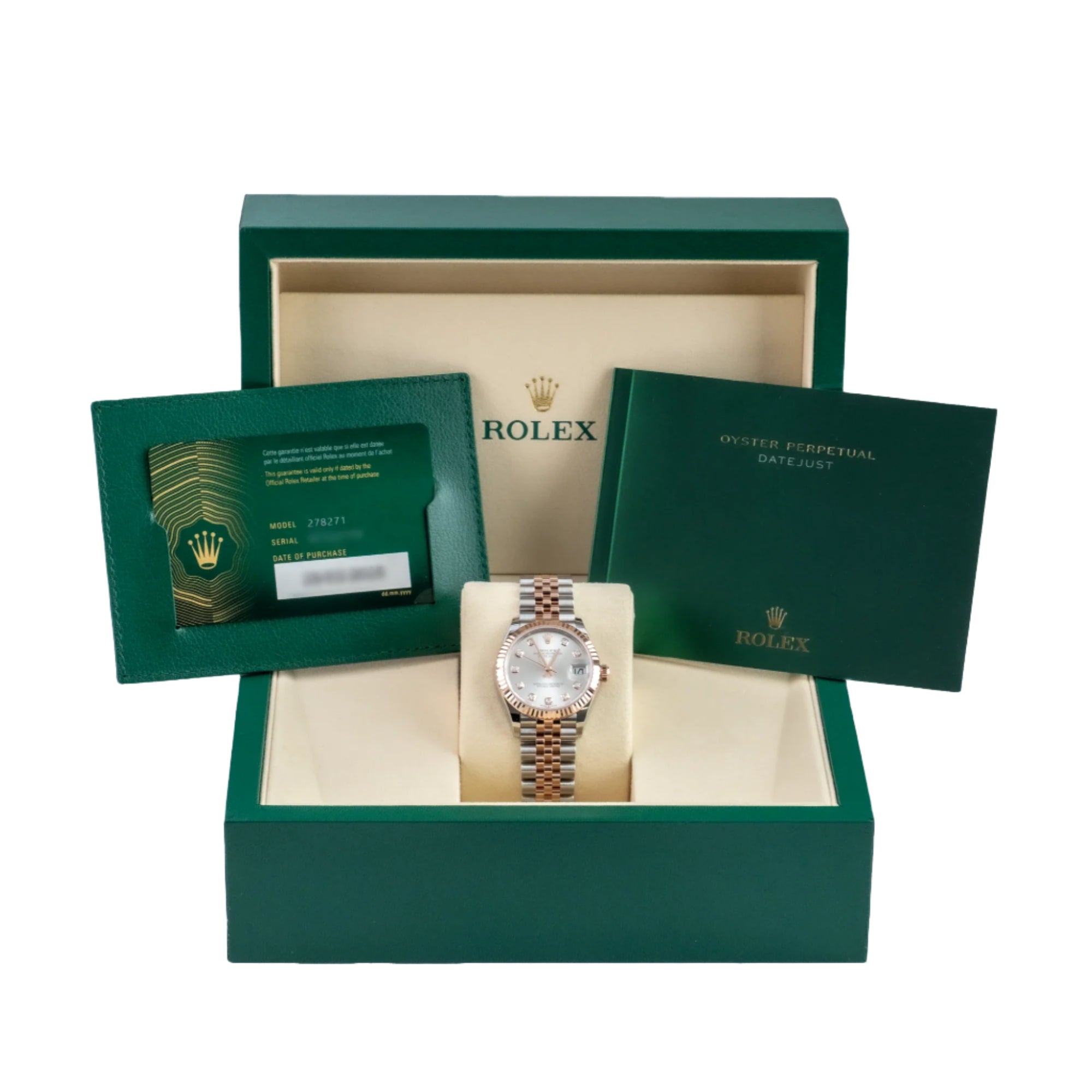 Rolex Datejust 31 Silver Diamond Oystersteel Rose Gold Jubilee 278271 - Full set