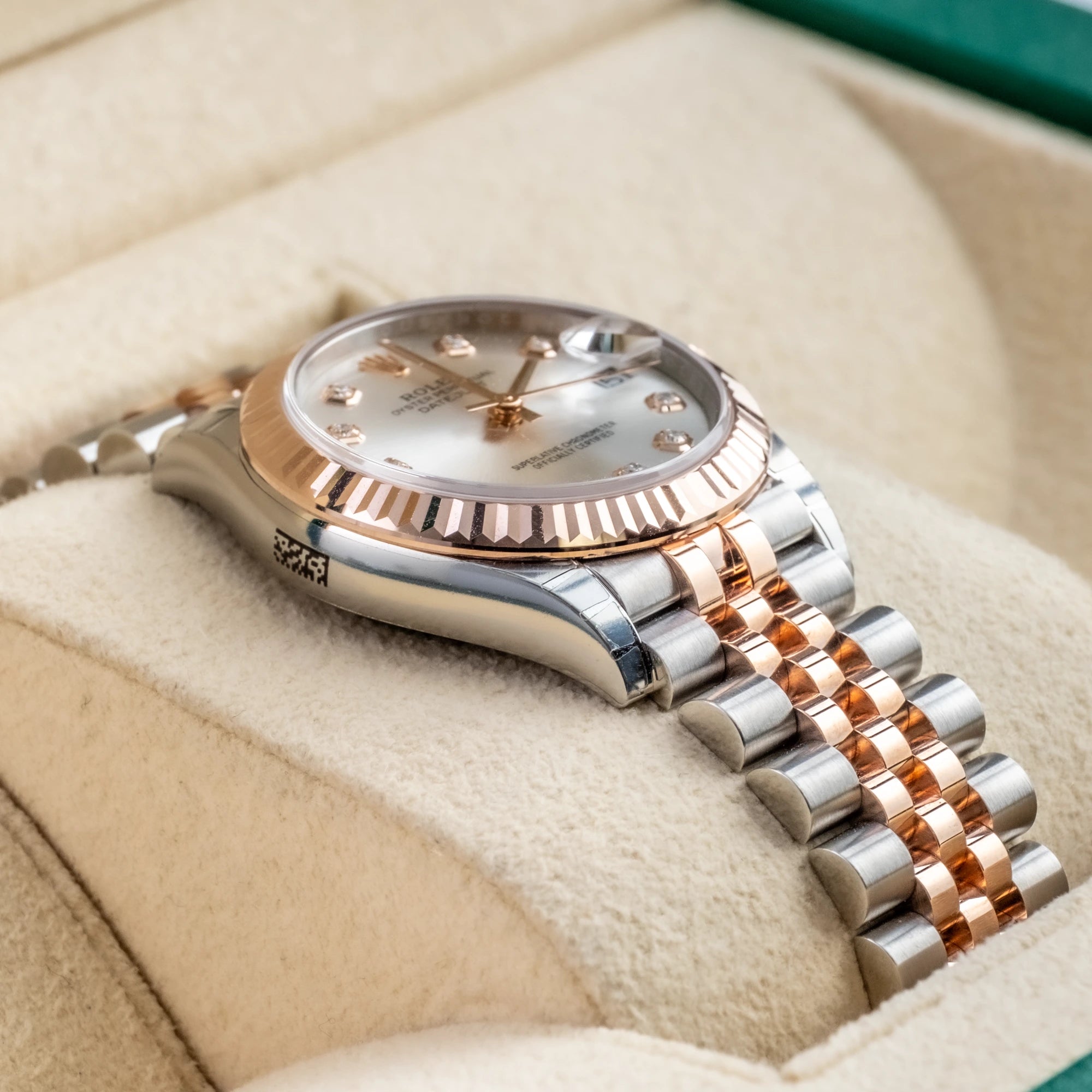 Rolex Datejust 31 Silver Diamond Oystersteel Rose Gold Jubilee 278271 - Left