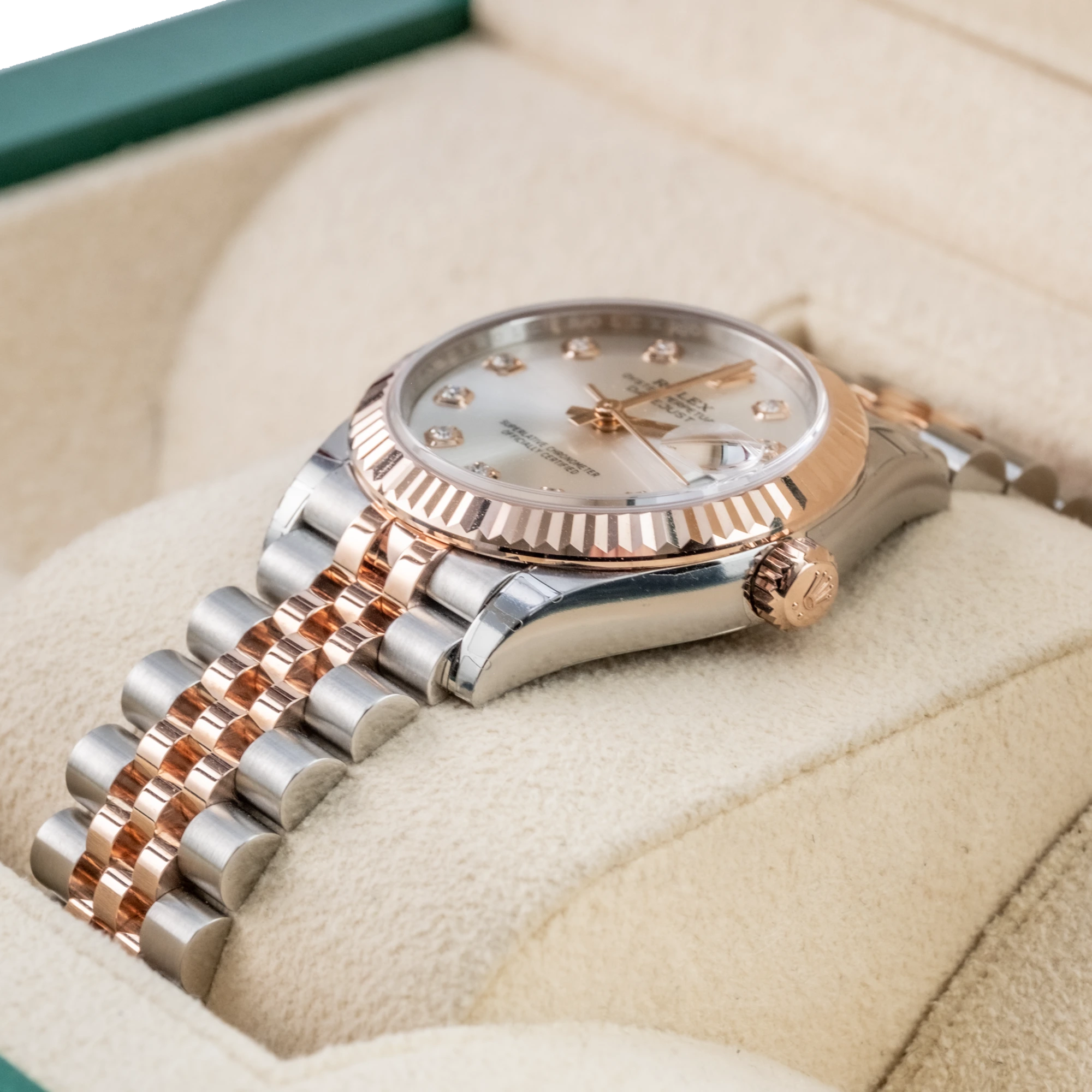Rolex Datejust 31 Silver Diamond Oystersteel Rose Gold Jubilee 278271 - Right