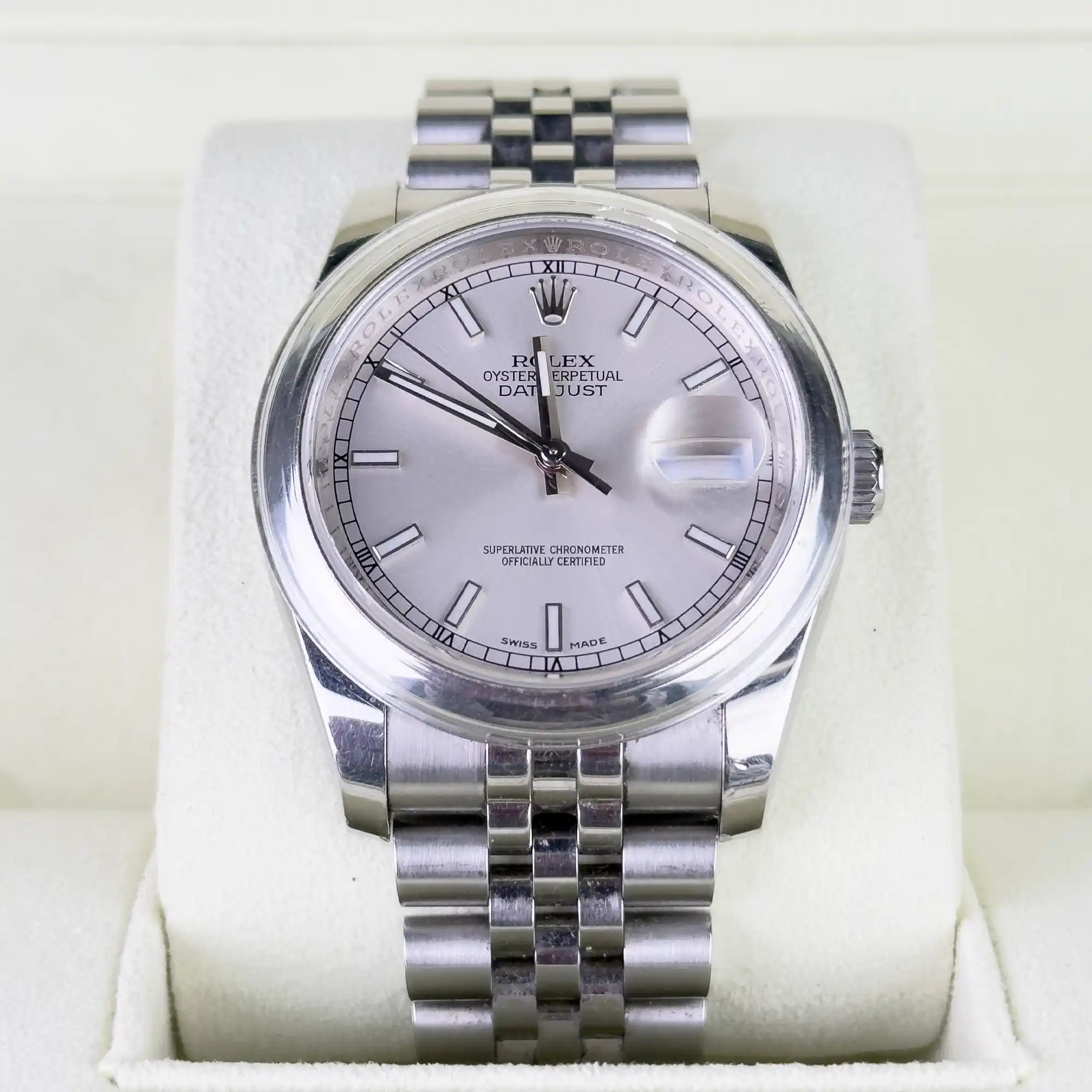 Rolex Datejust 31 Silver Index Oystersteel White Gold Jubilee 116200 - Front