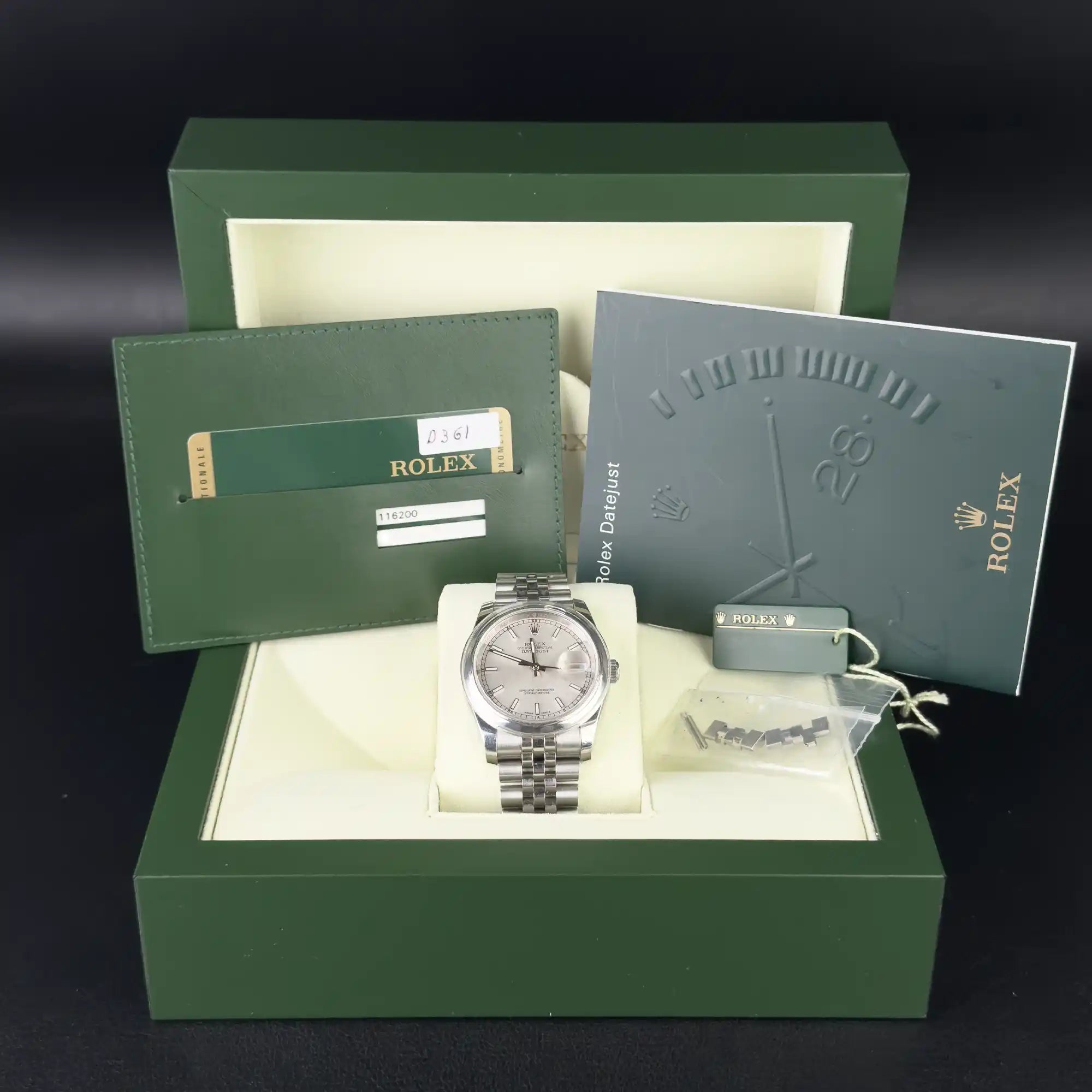 Rolex Datejust 31 Silver Index Oystersteel White Gold Jubilee 116200 - Full set